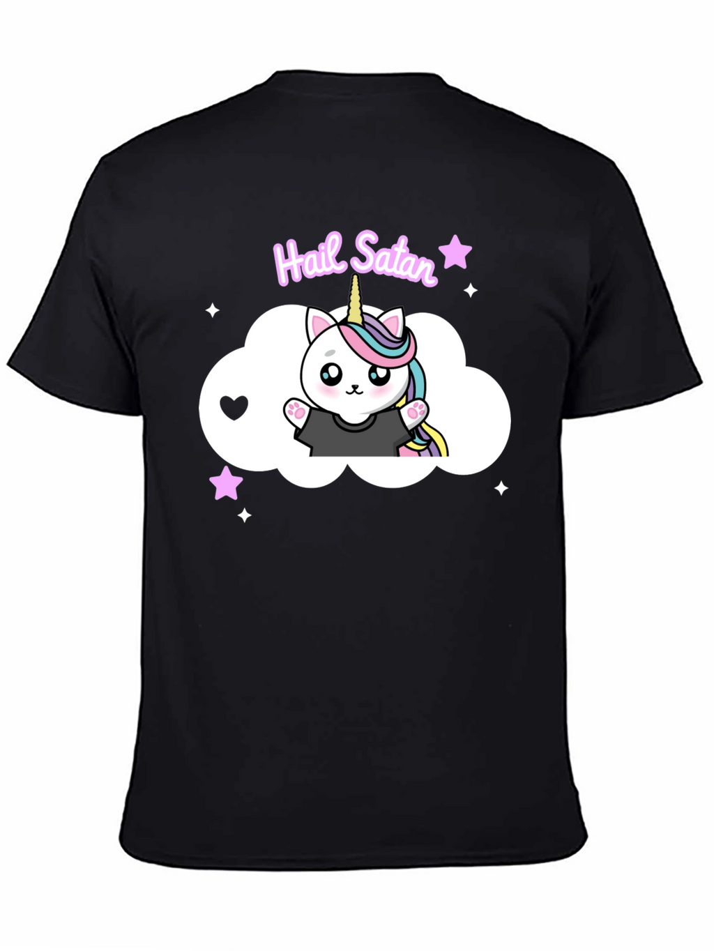 Hail Satan Unicorn Cat Black T-Shirt
