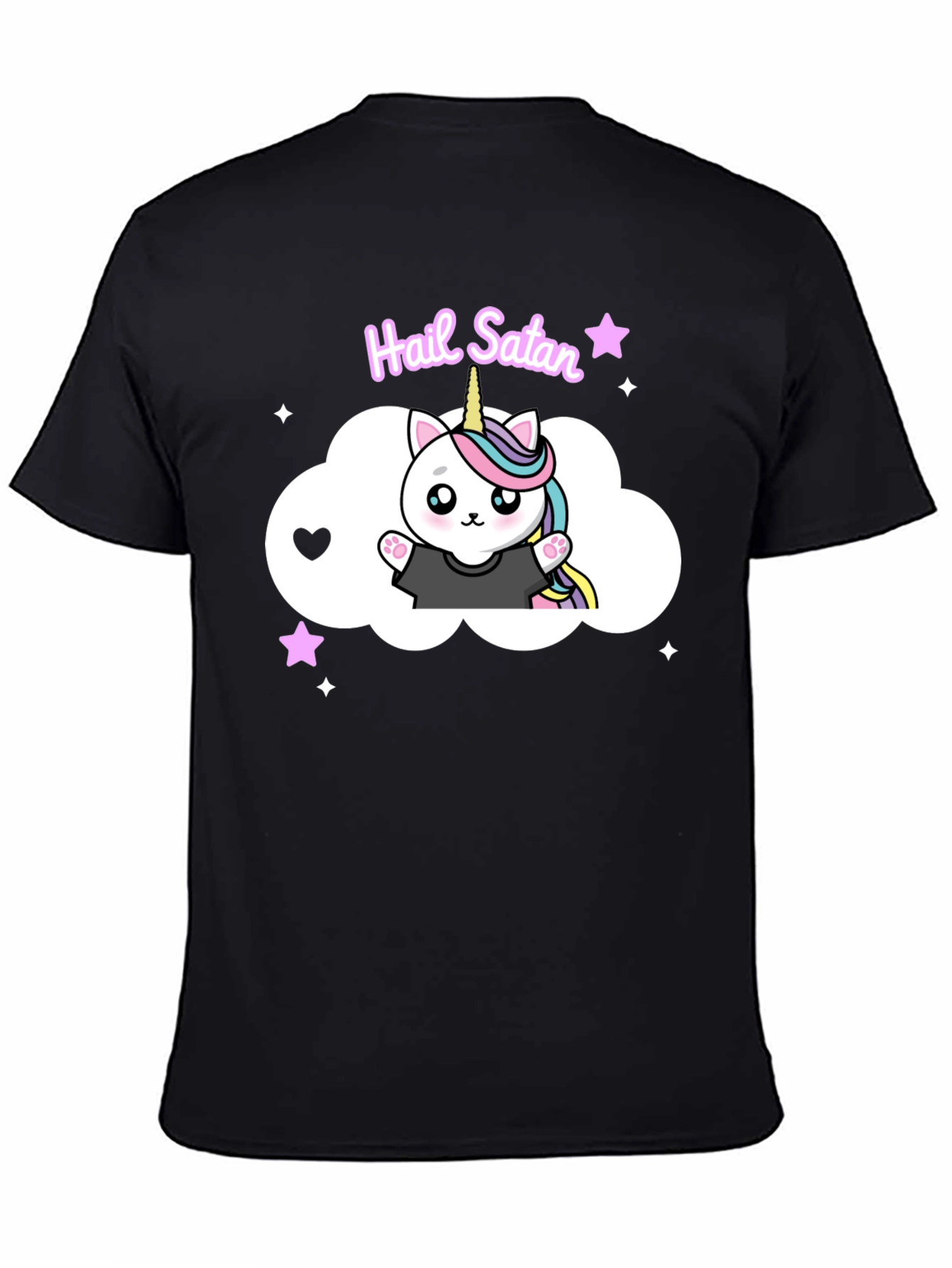 Hail Satan Unicorn Cat Black T-Shirt