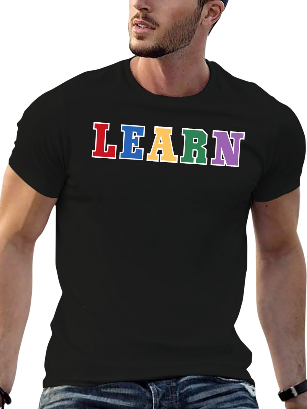 Learn Rainbow Lettering Black T-Shirt