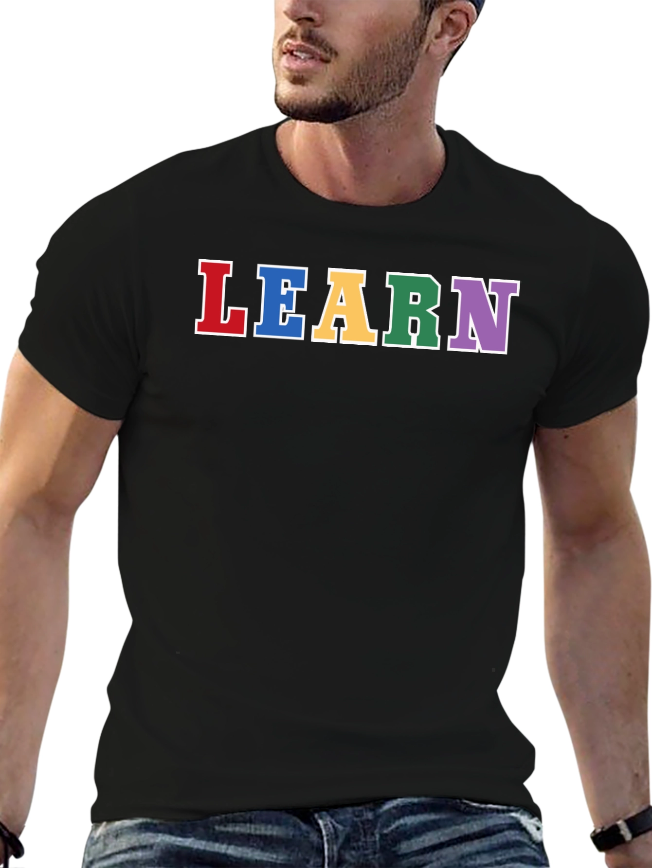 Learn Rainbow Lettering Black T-Shirt
