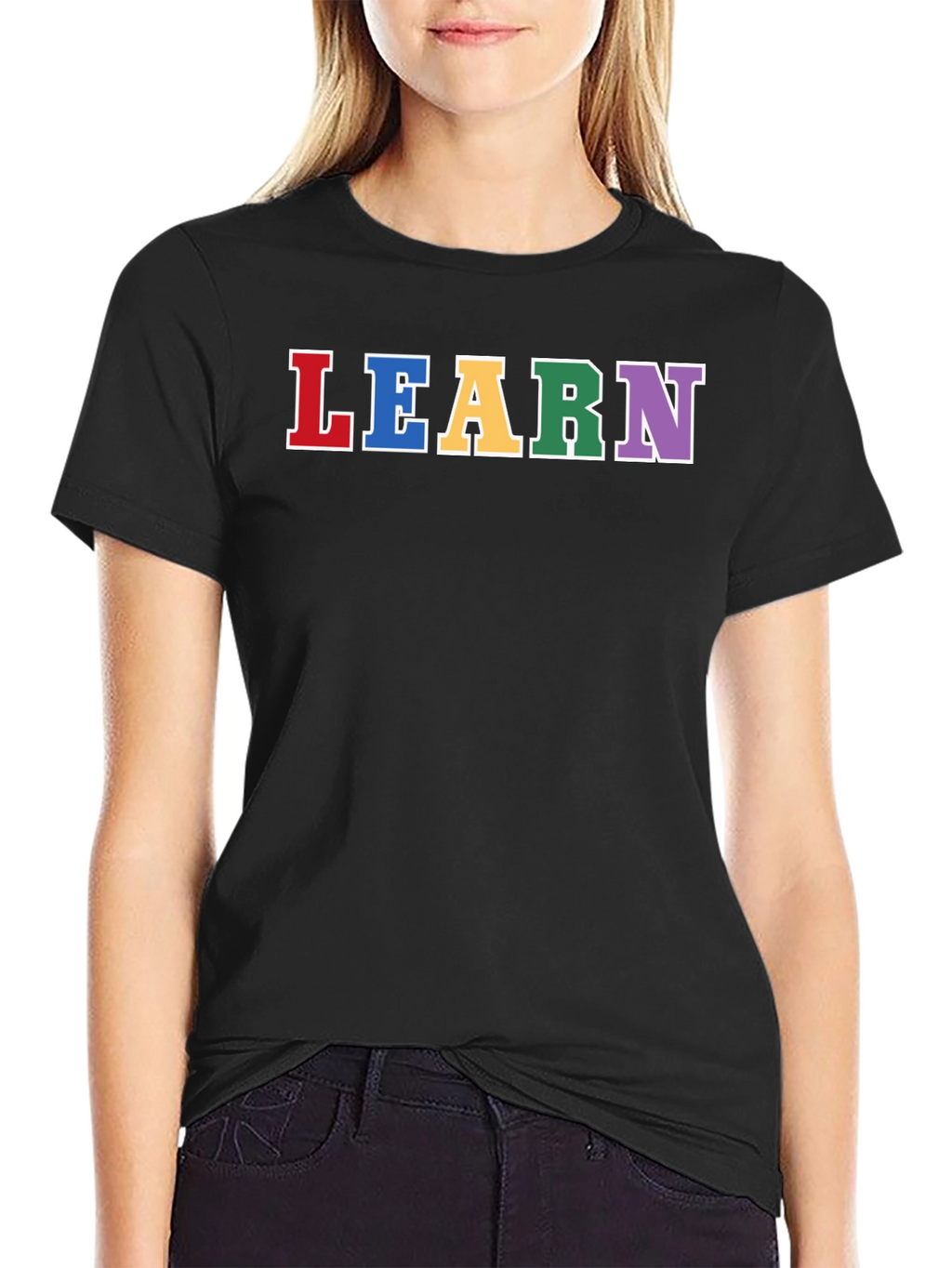 Learn Rainbow Lettering Black T-Shirt