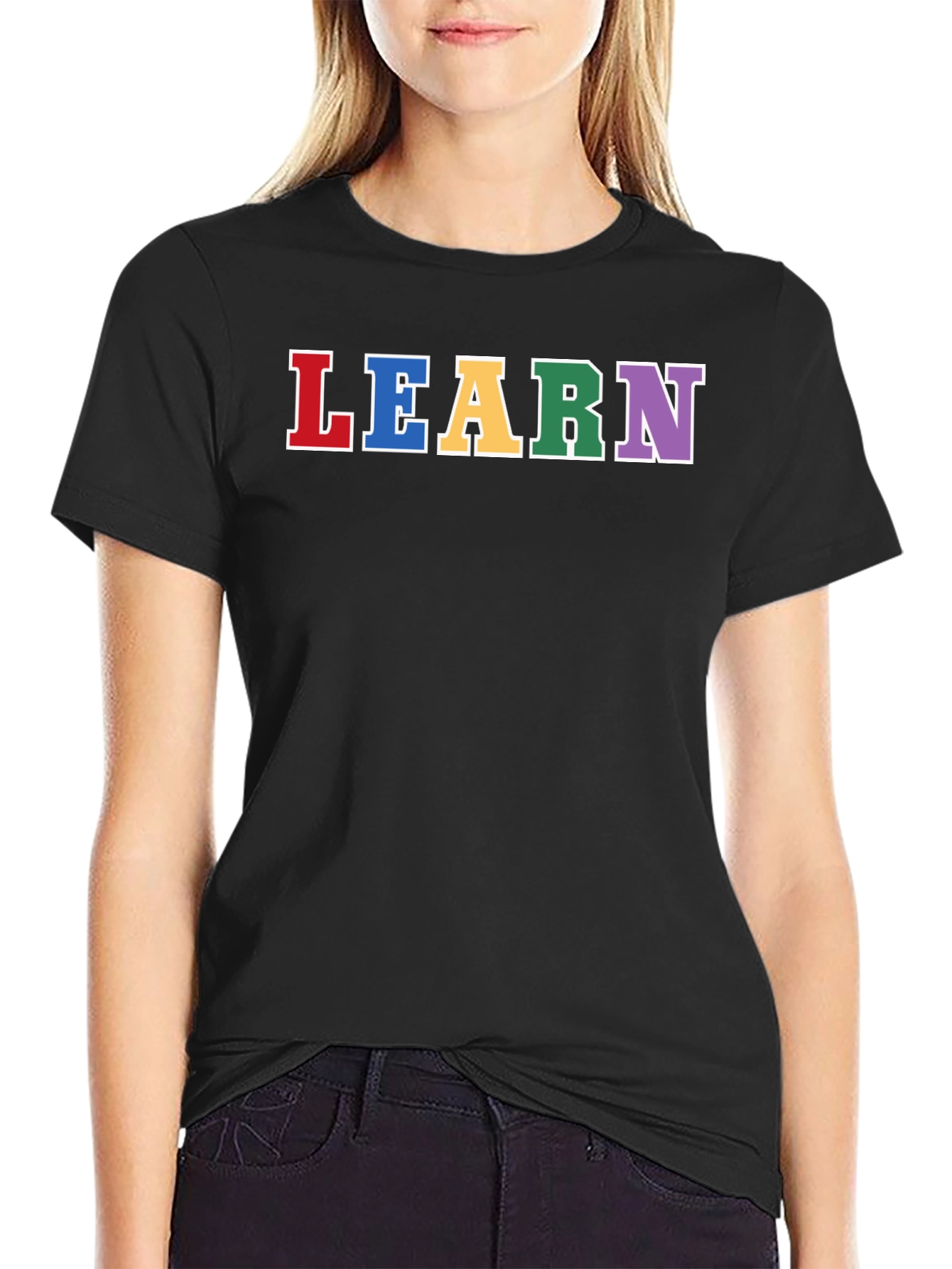 Learn Rainbow Lettering Black T-Shirt