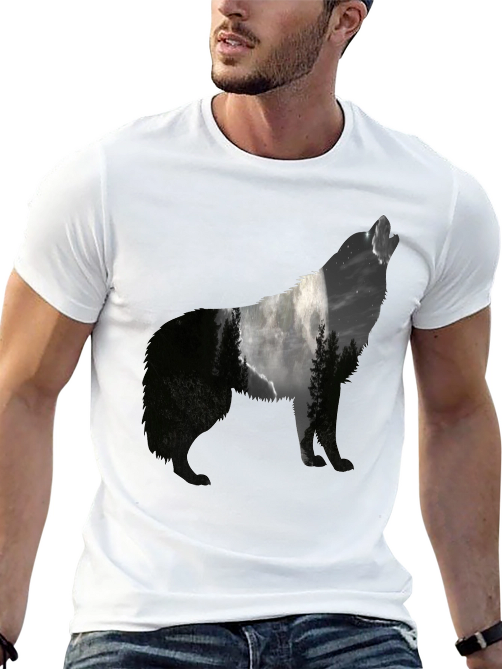 Wolf Silhouette Graphic Tee - Nature Inspired Black T-Shirt