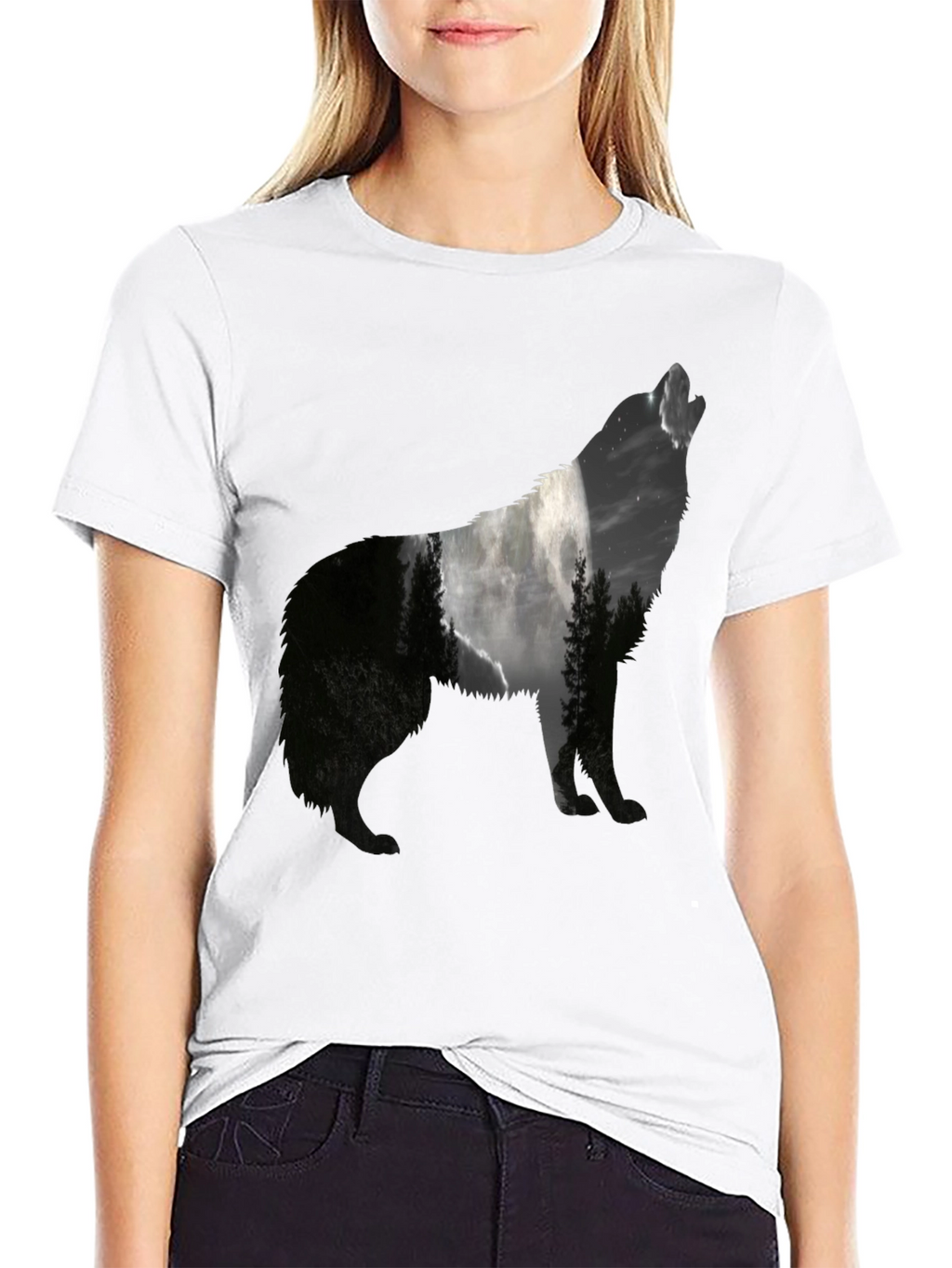 Wolf Silhouette Graphic Tee - Nature Inspired Black T-Shirt