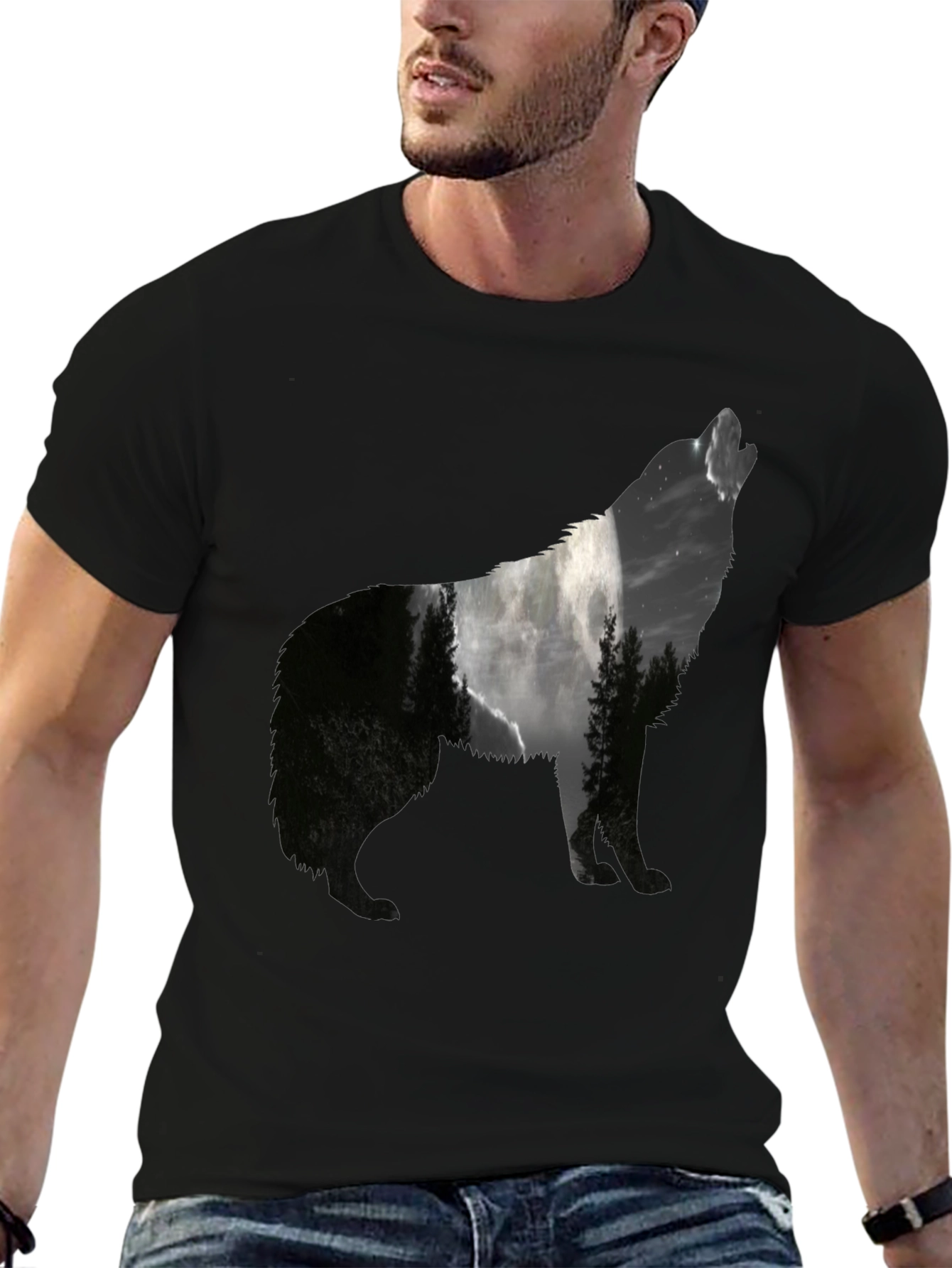 Wolf Silhouette Graphic Tee - Nature Inspired Black T-Shirt