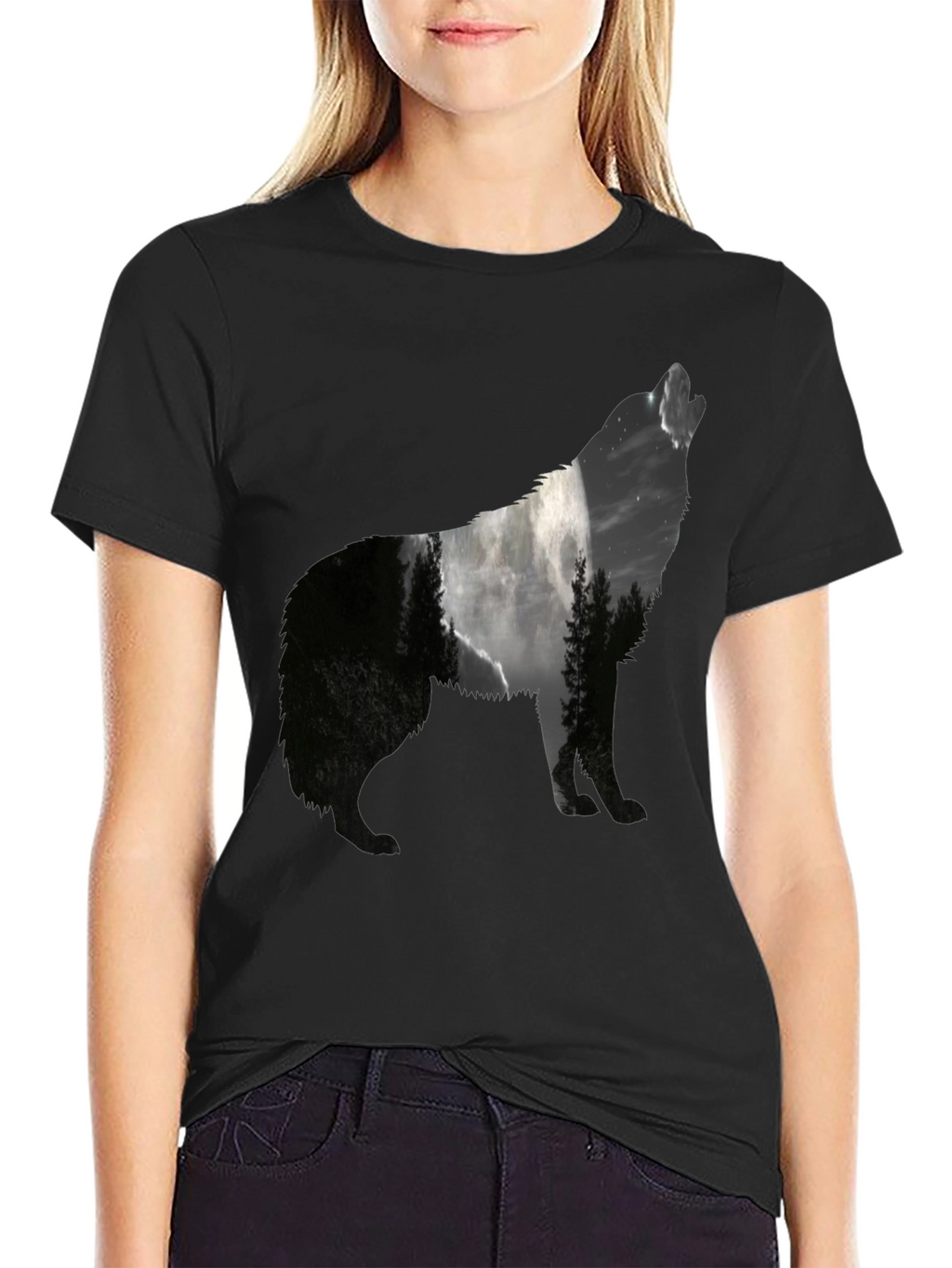 Wolf Silhouette Graphic Tee - Nature Inspired Black T-Shirt