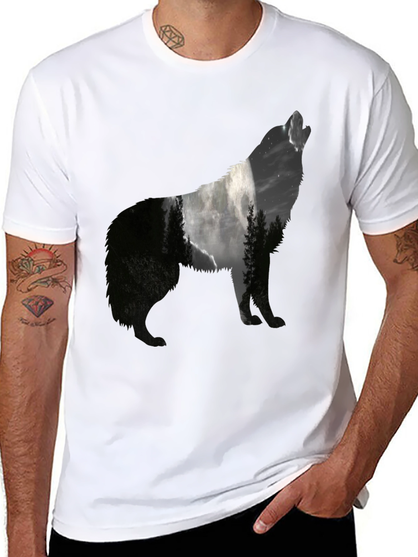 Wolf Silhouette Graphic Tee - Nature Inspired Black T-Shirt