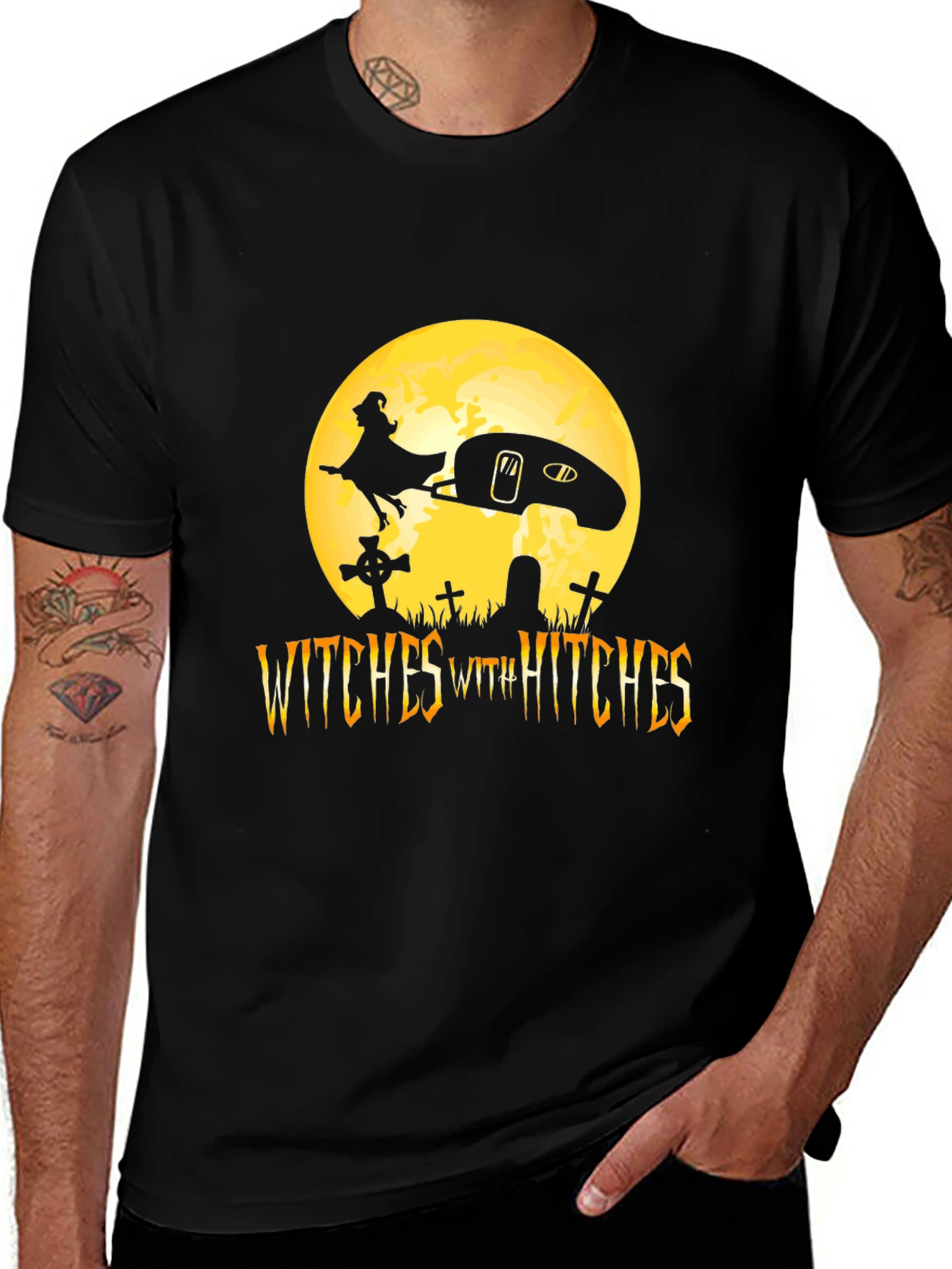 Witches With Hitches Black Halloween T-Shirt