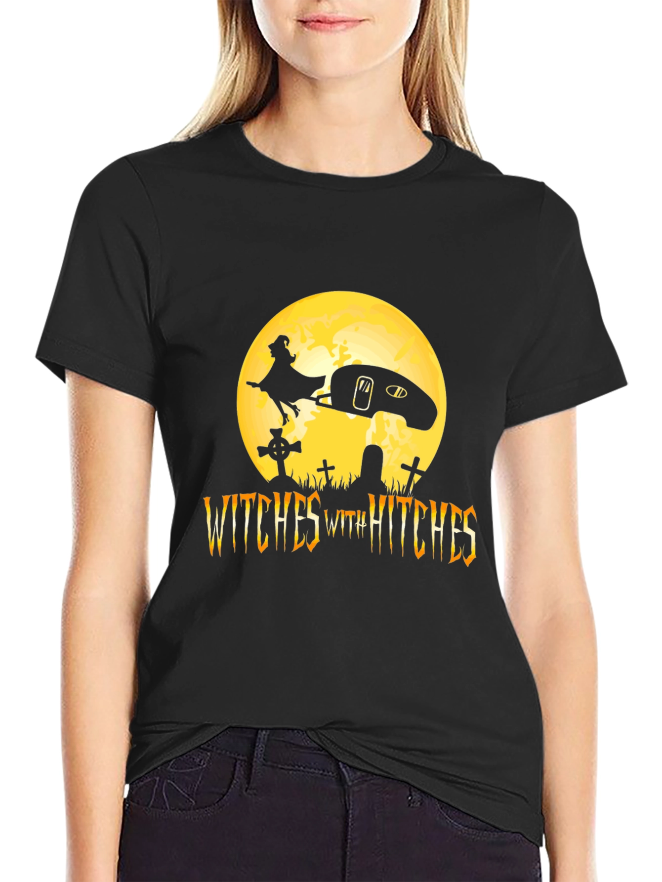 Witches With Hitches Black Halloween T-Shirt