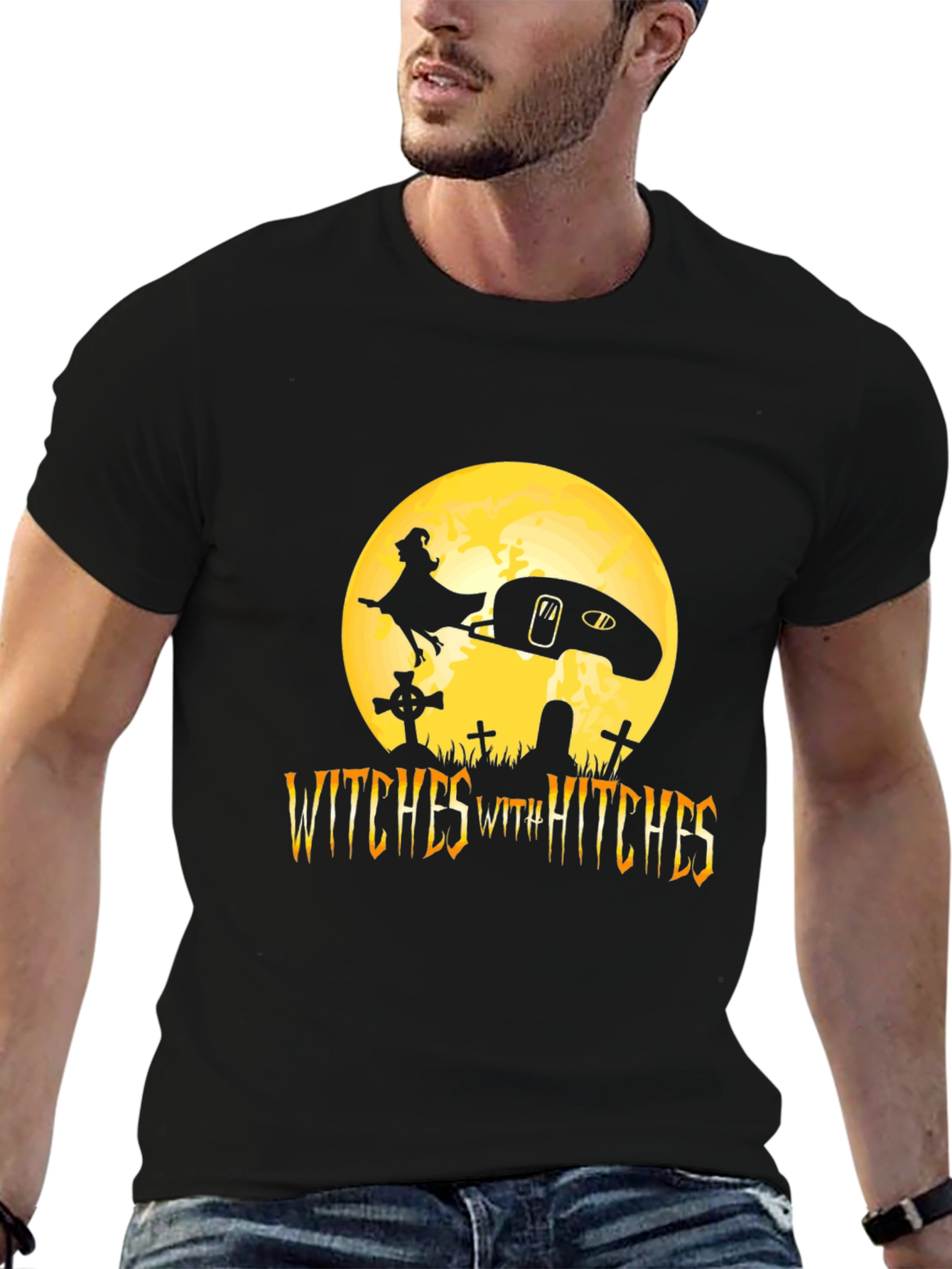 Witches With Hitches Black Halloween T-Shirt