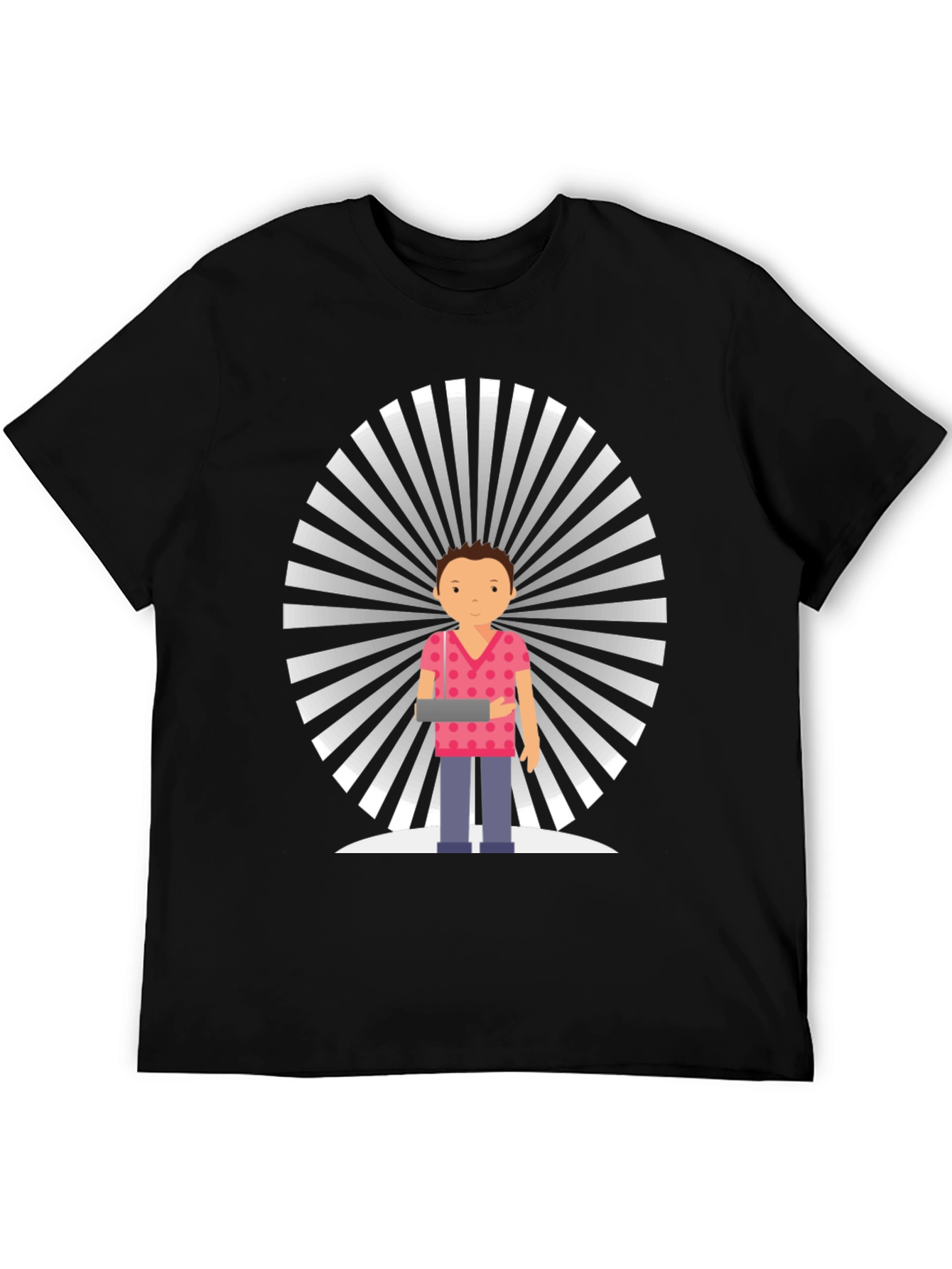 Graphic Tee: Cartoon Man with Retro Background
