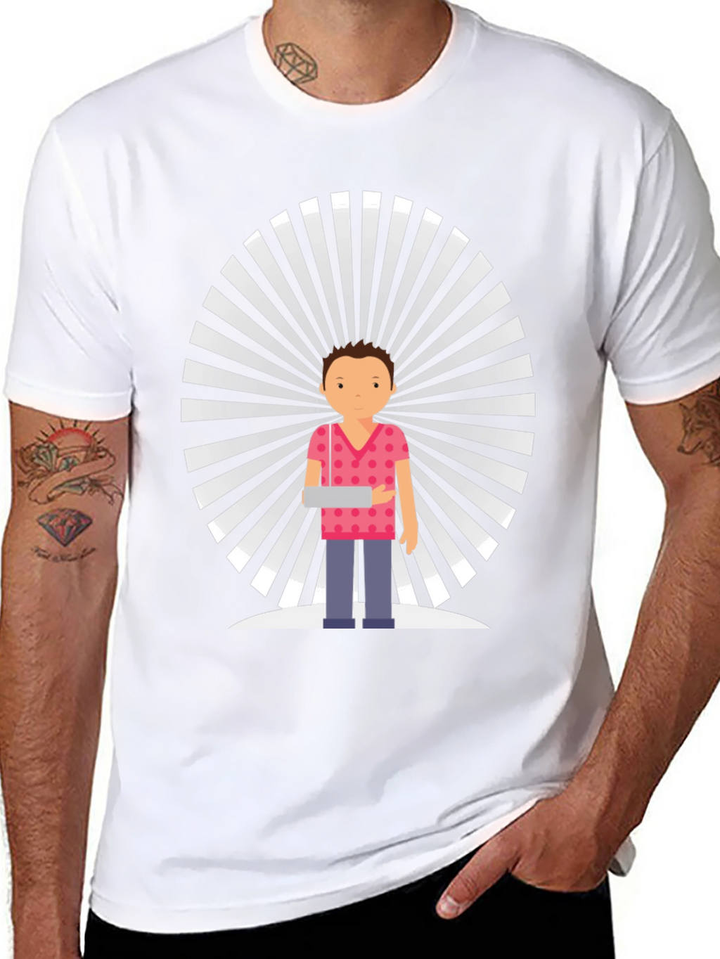 Graphic Tee: Cartoon Man with Retro Background
