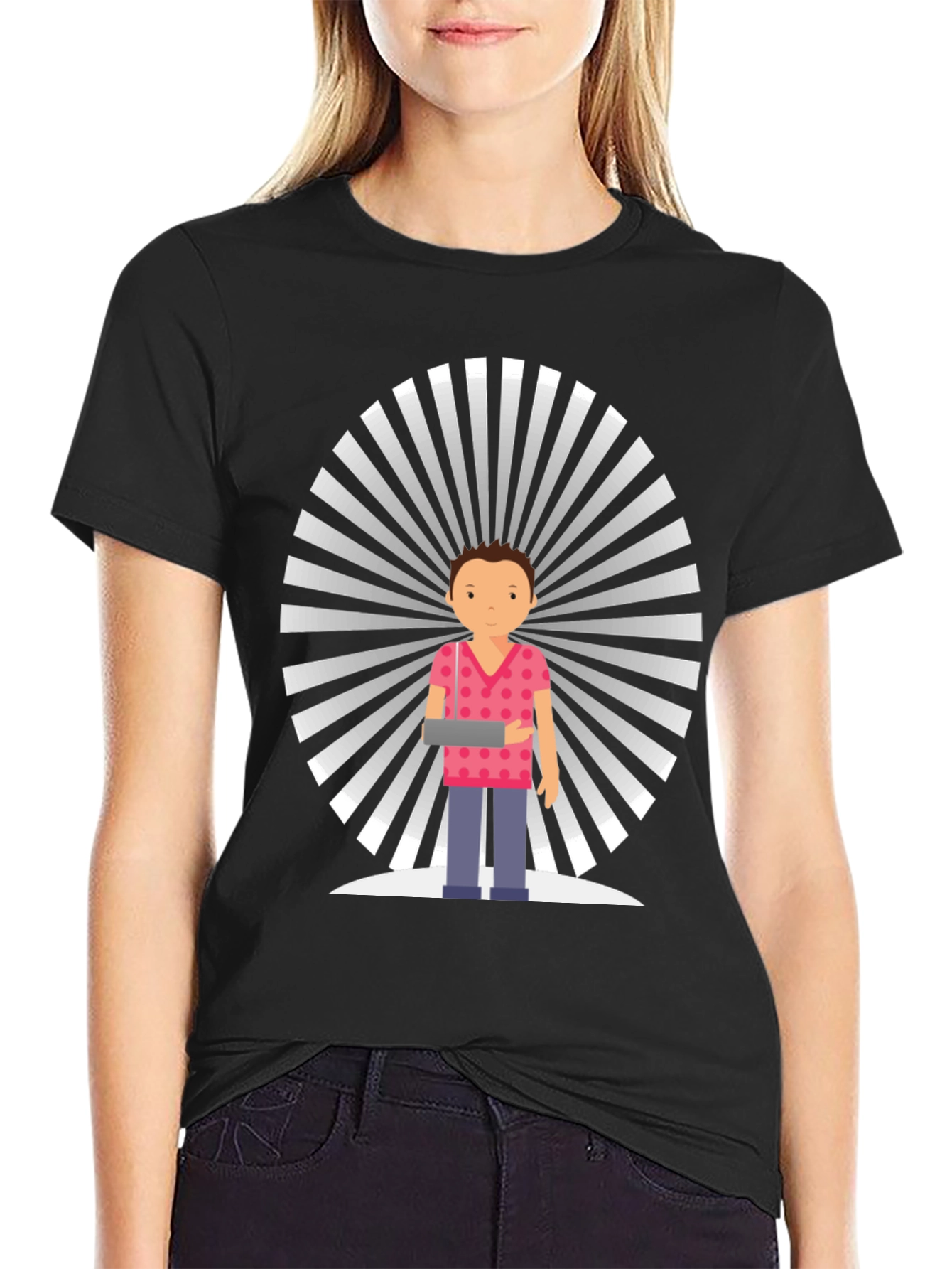 Graphic Tee: Cartoon Man with Retro Background