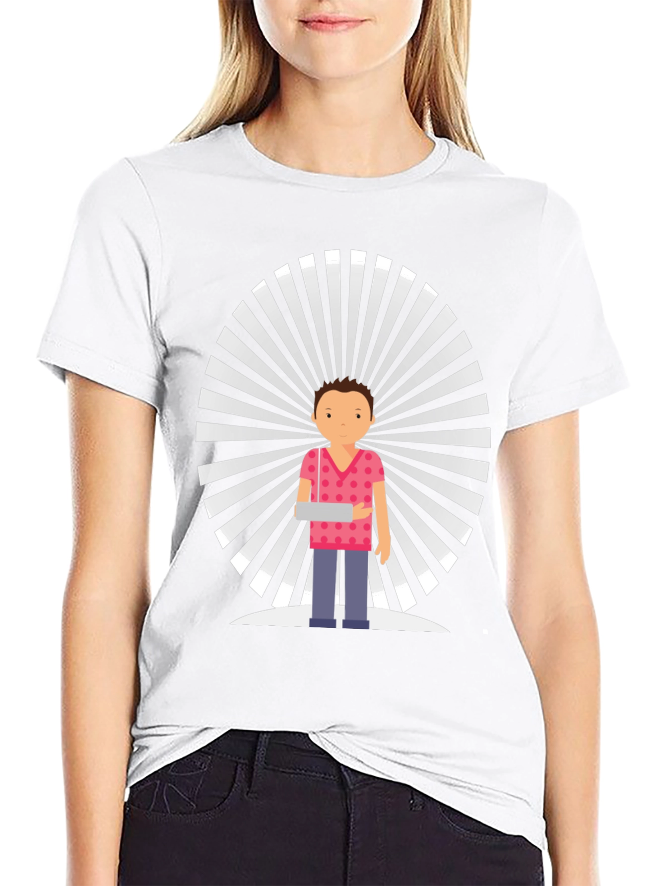 Graphic Tee: Cartoon Man with Retro Background
