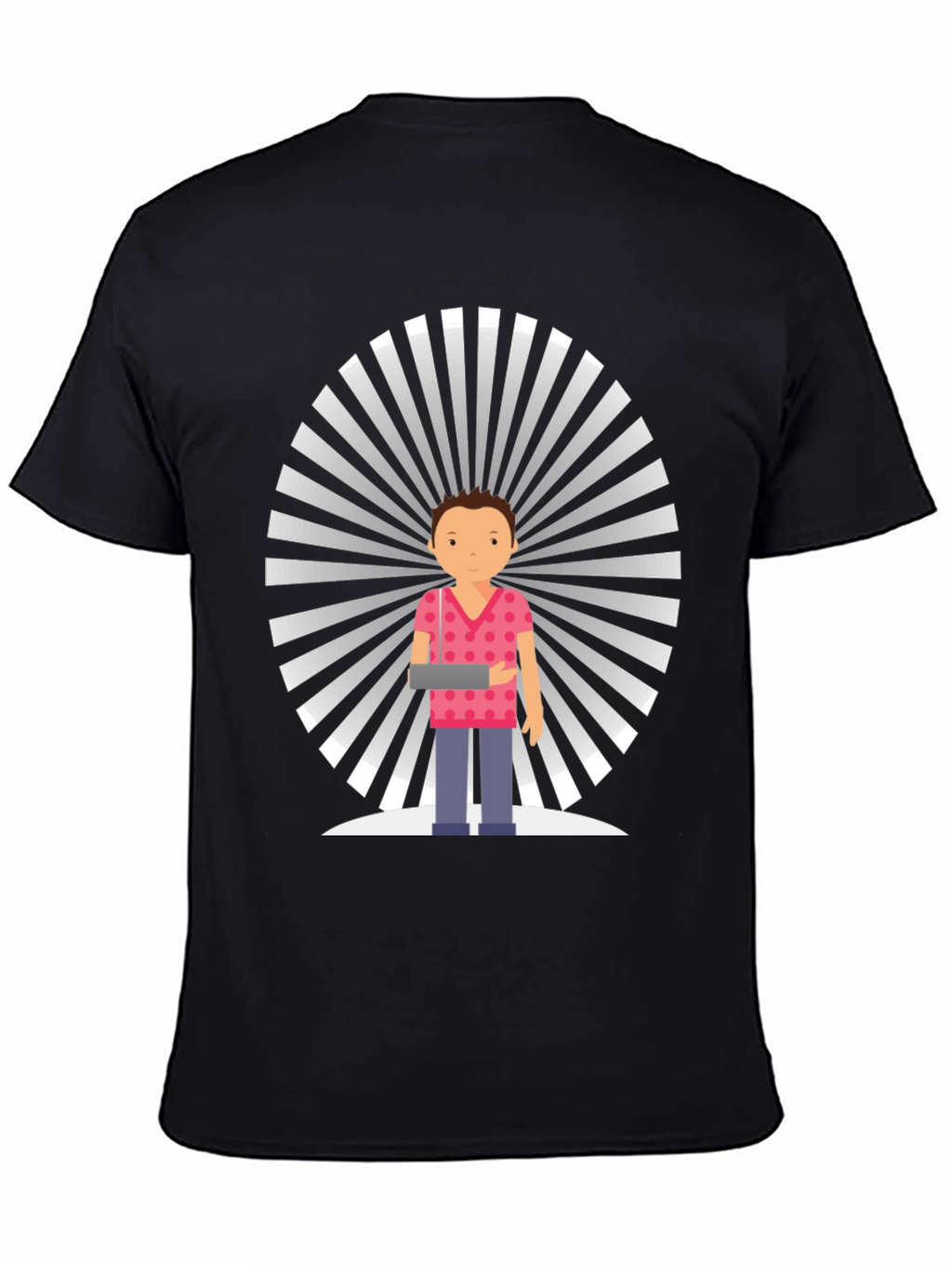 Graphic Tee: Cartoon Man with Retro Background