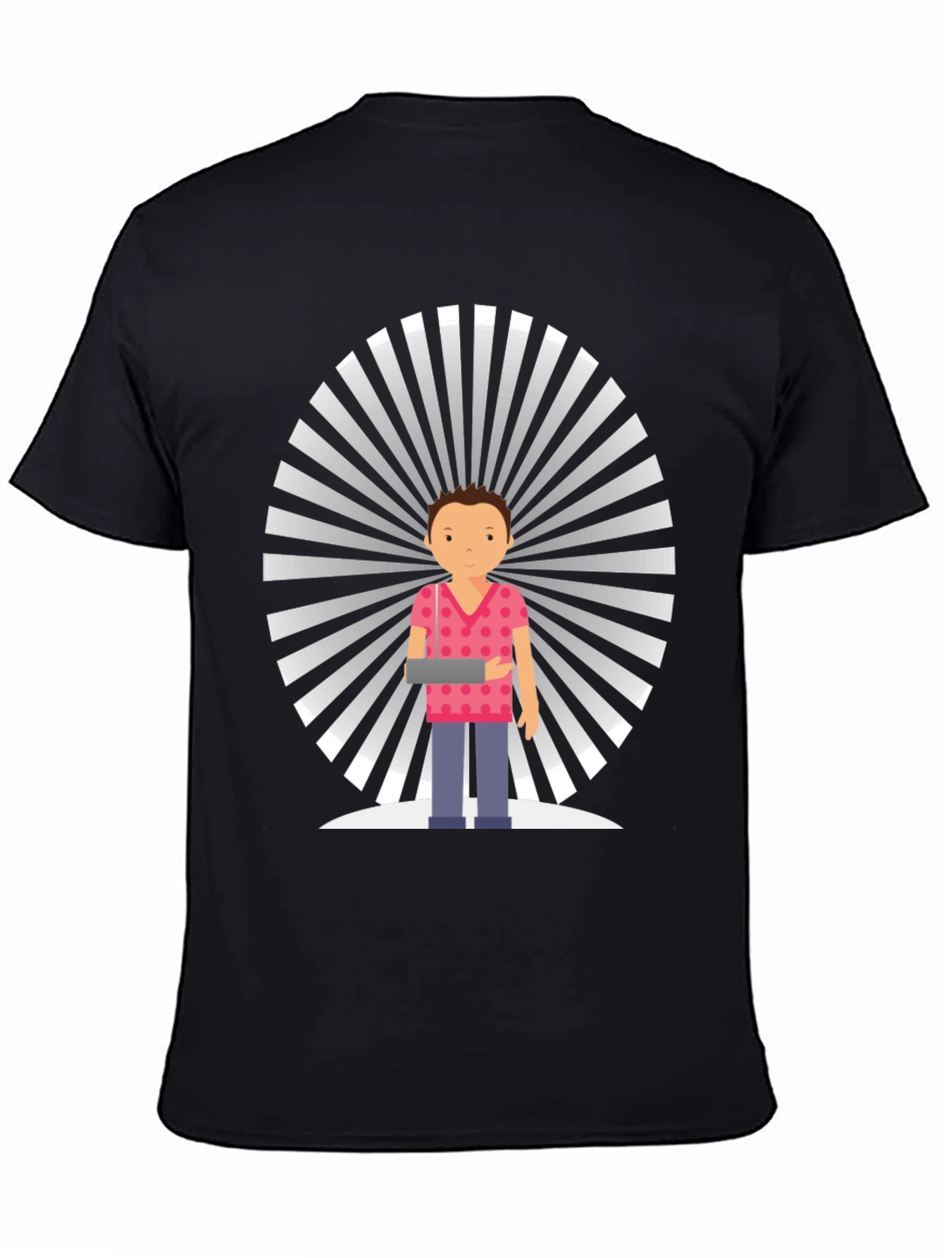 Graphic Tee: Cartoon Man with Retro Background