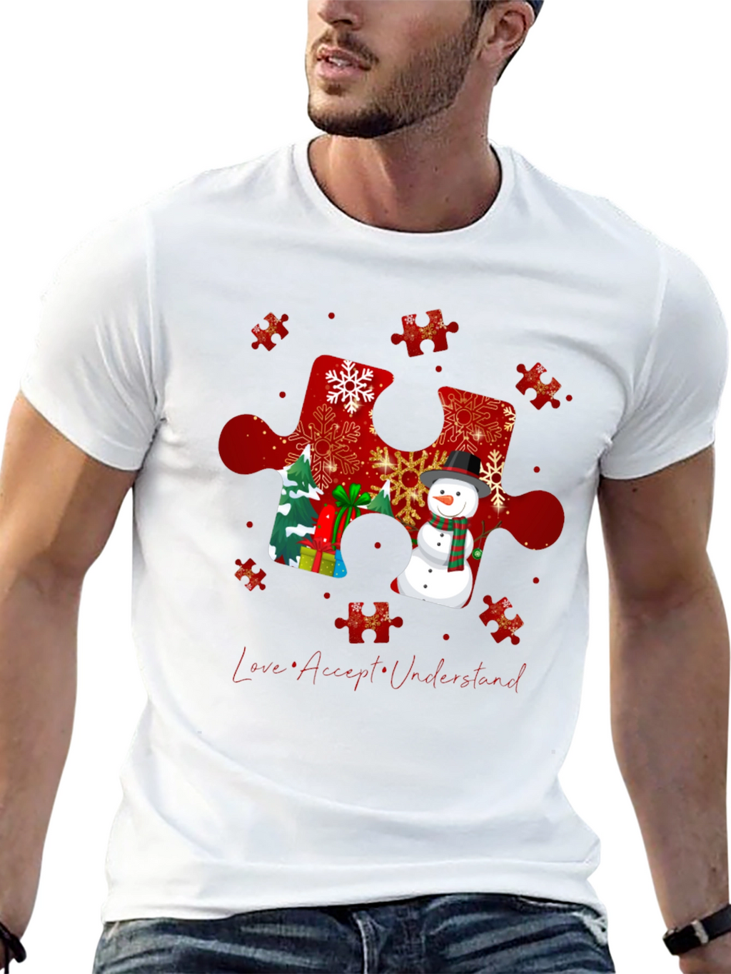 Autism Awareness Christmas Puzzle Piece T-Shirt