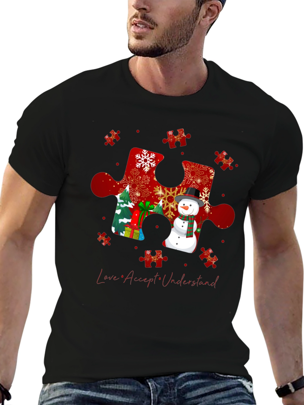 Autism Awareness Christmas Puzzle Piece T-Shirt