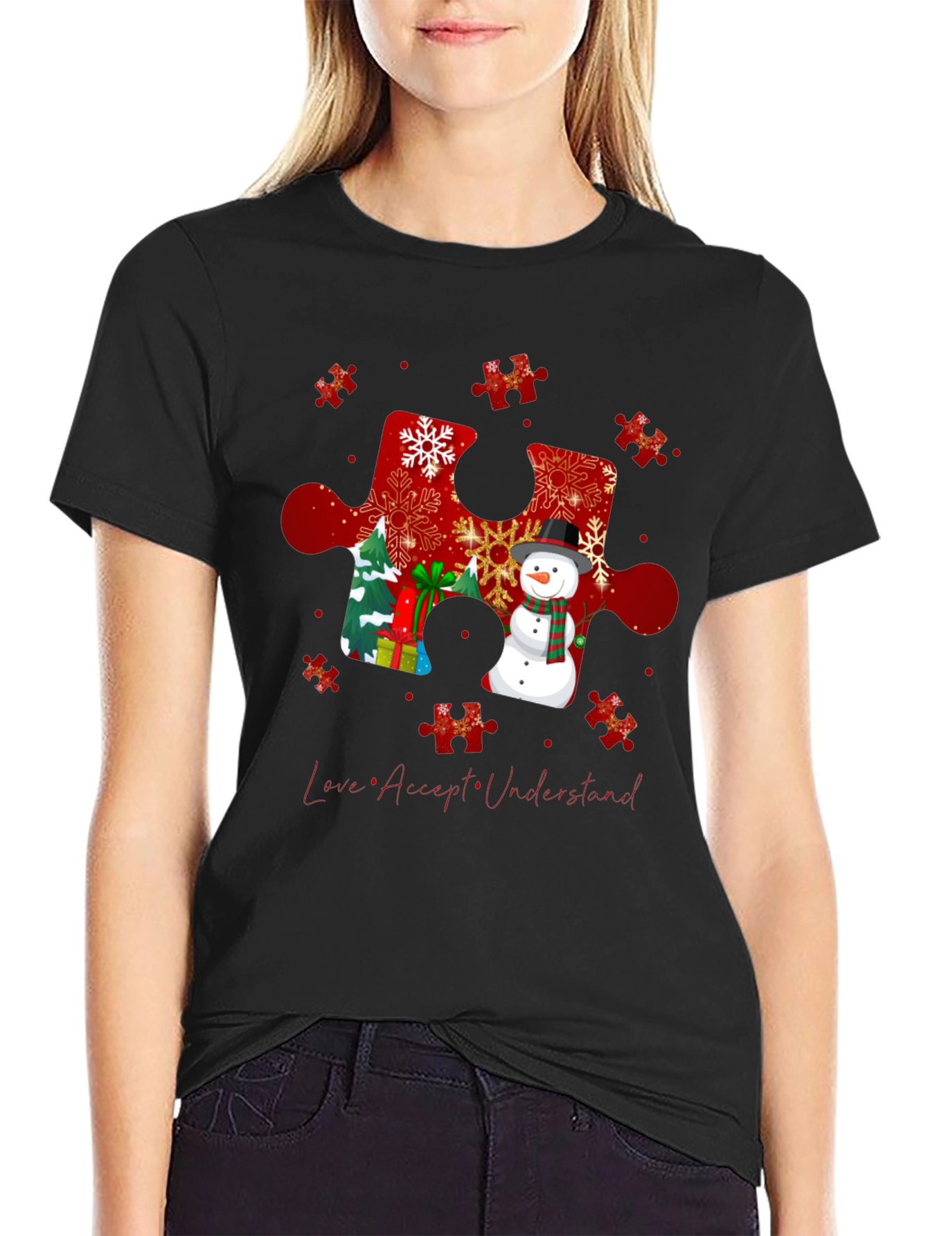 Autism Awareness Christmas Puzzle Piece T-Shirt