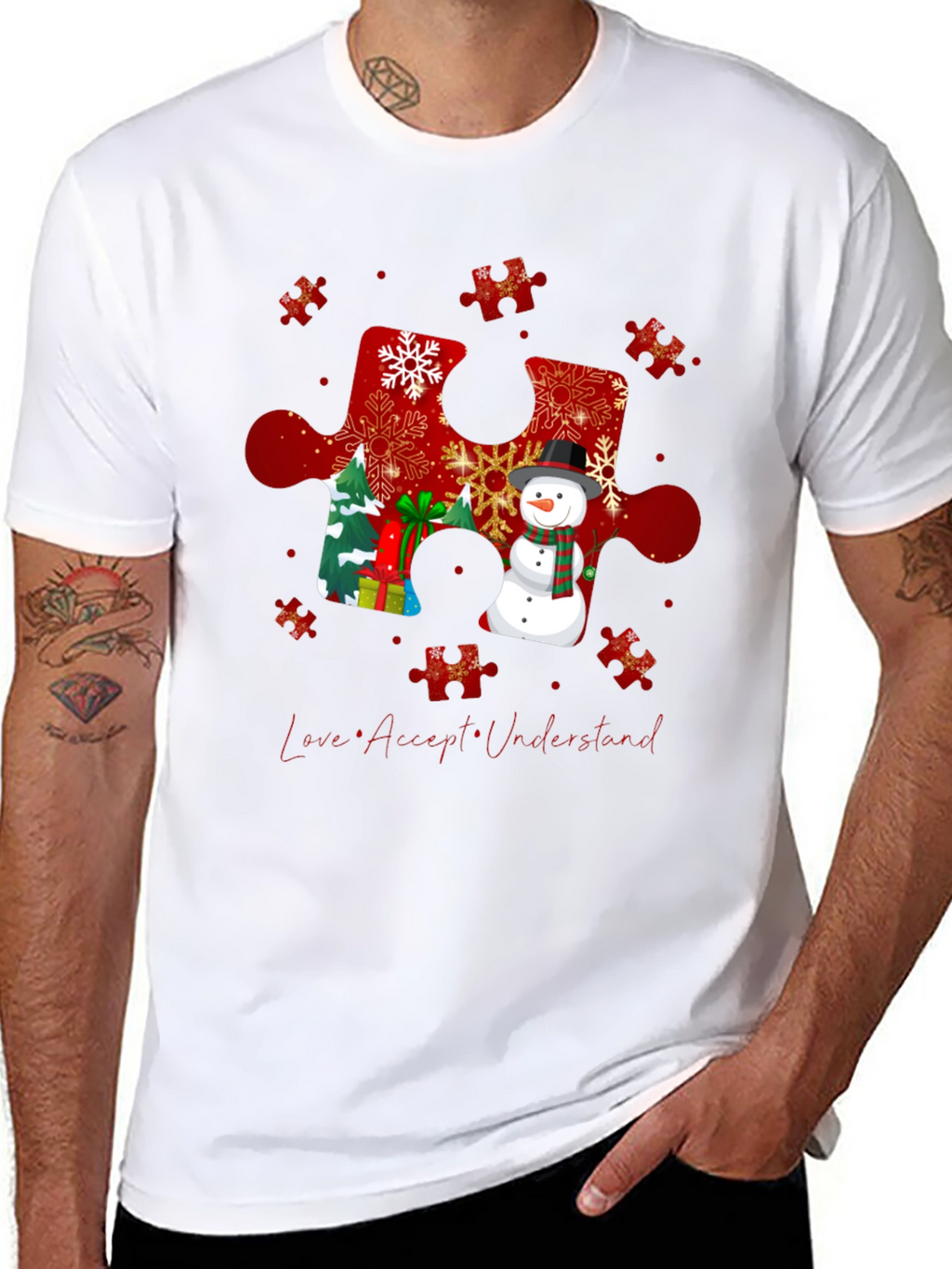 Autism Awareness Christmas Puzzle Piece T-Shirt