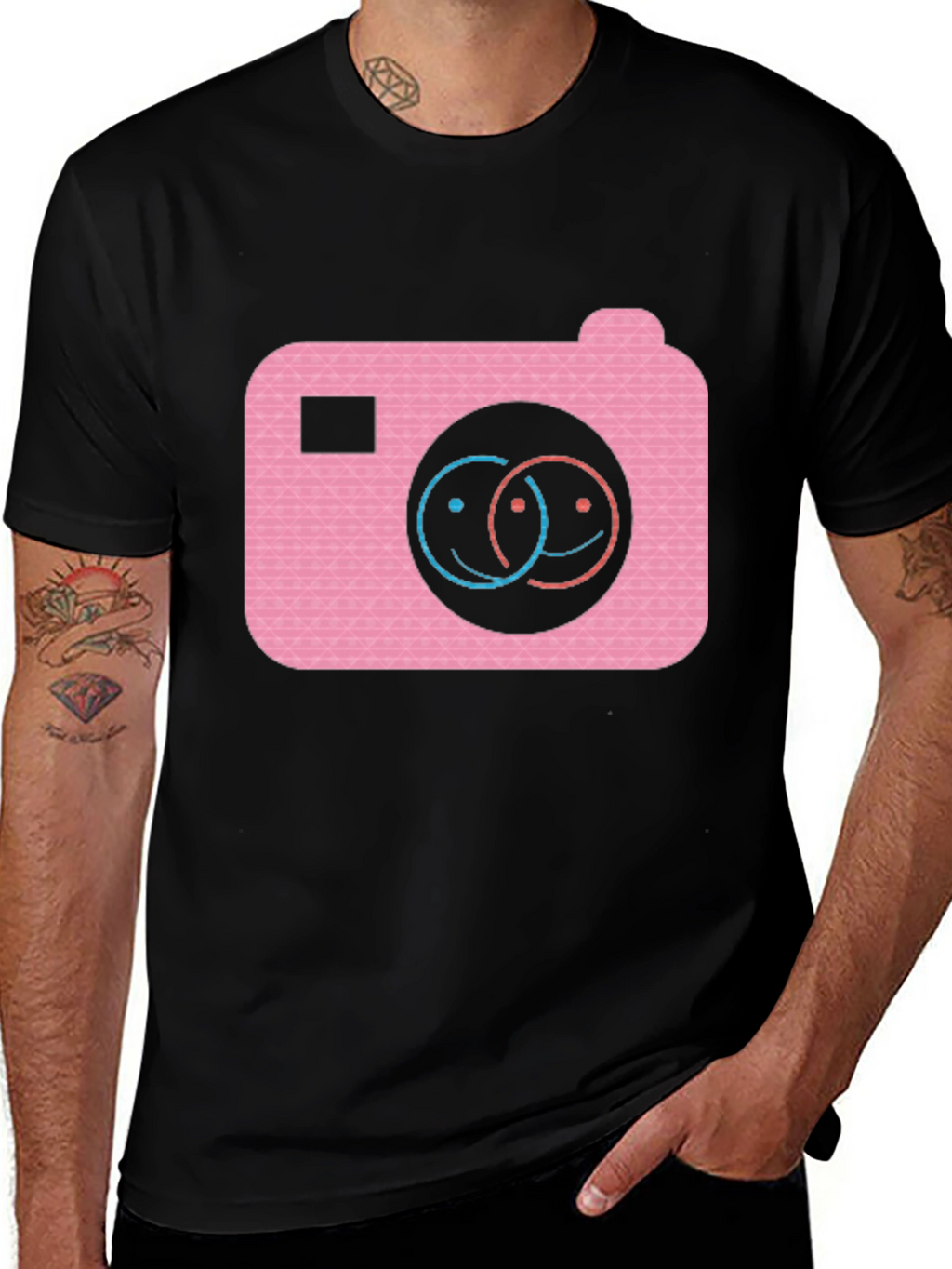 Smile Camera Graphic Tee - Black Cotton Blend