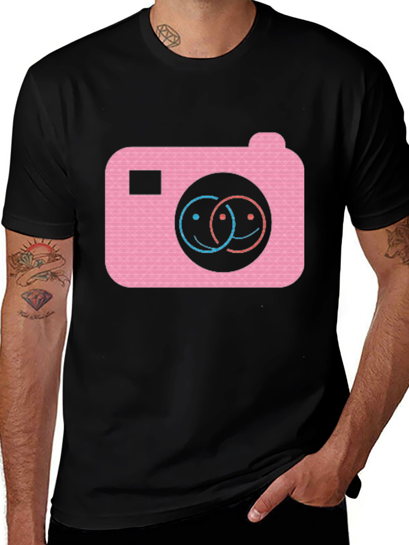 Smile Camera Graphic Tee - Black Cotton Blend