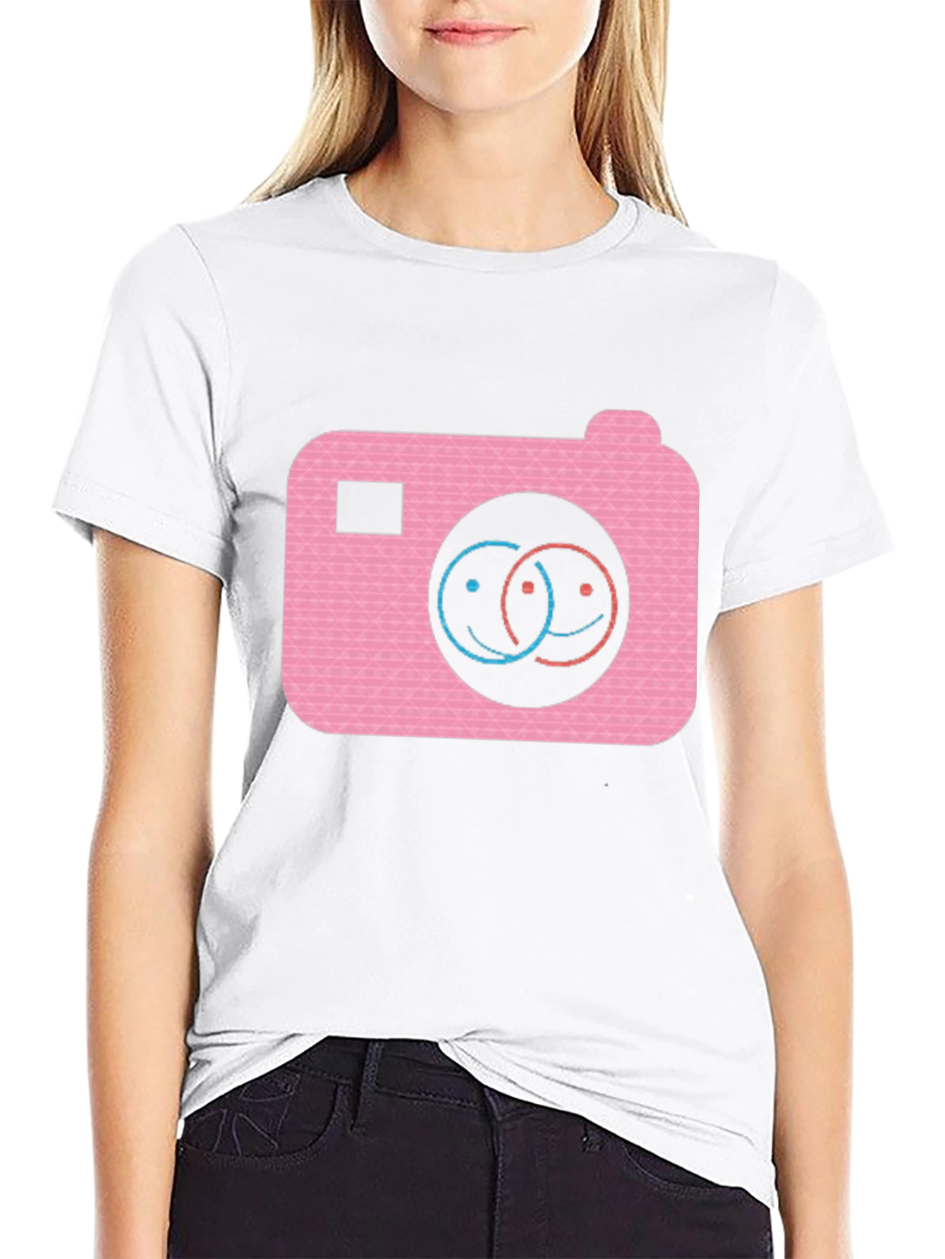 Smile Camera Graphic Tee - Black Cotton Blend
