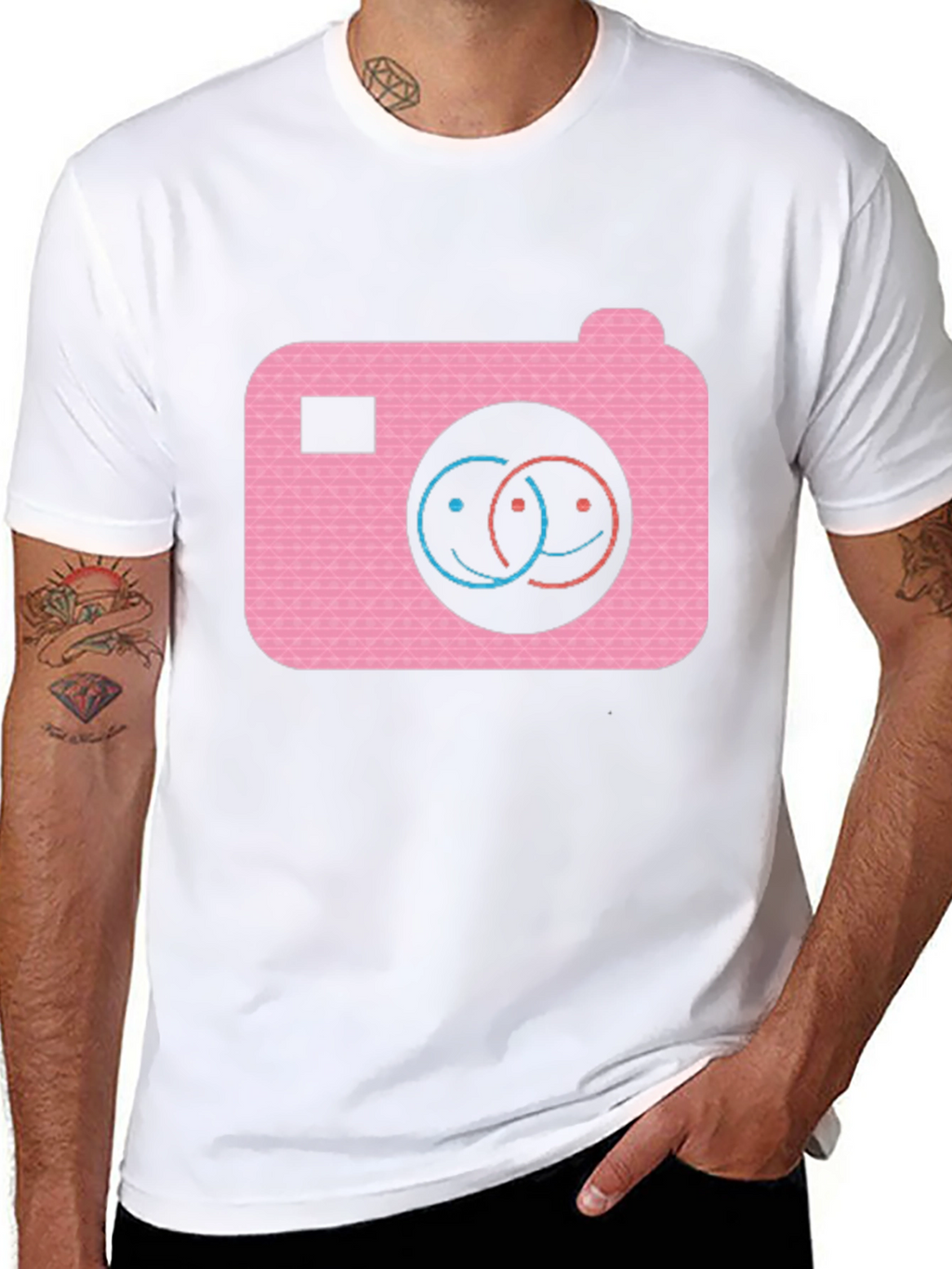 Smile Camera Graphic Tee - Black Cotton Blend