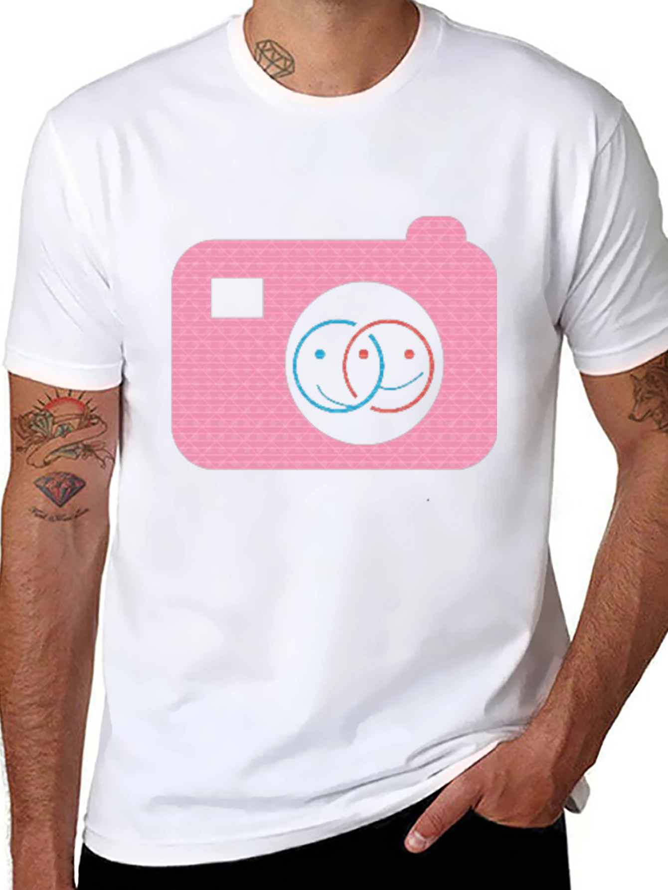 Smile Camera Graphic Tee - Black Cotton Blend