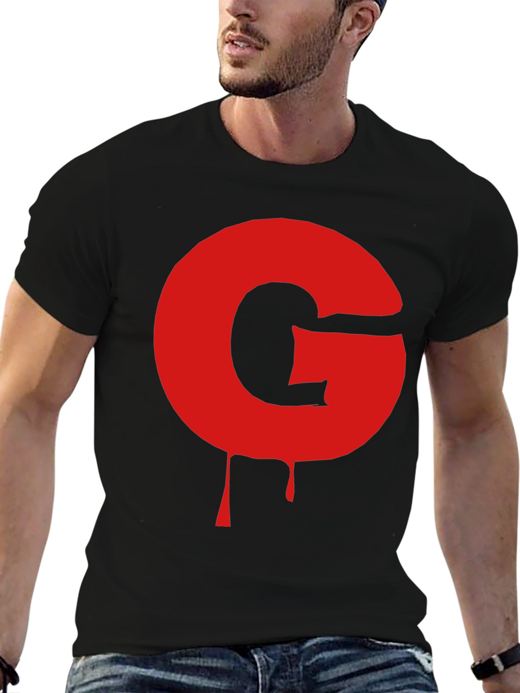 Black T-Shirt with Red G Drip Design