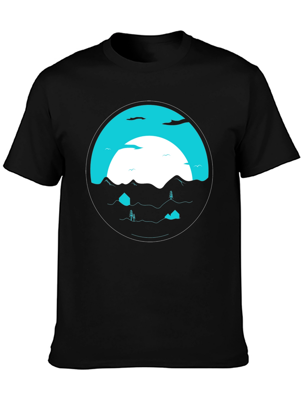 Graphic Tee: Circular Mountainscape Design