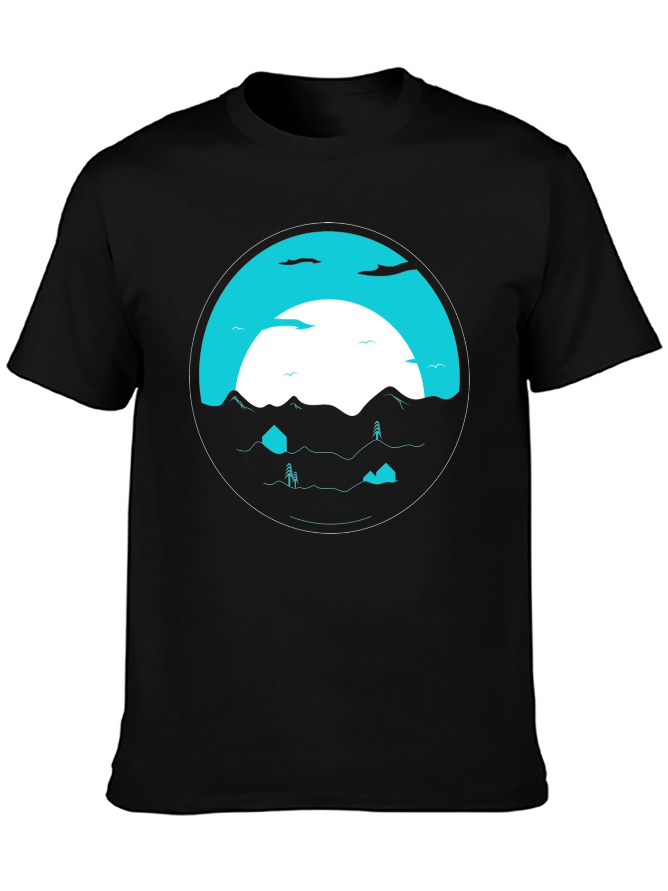 Graphic Tee: Circular Mountainscape Design