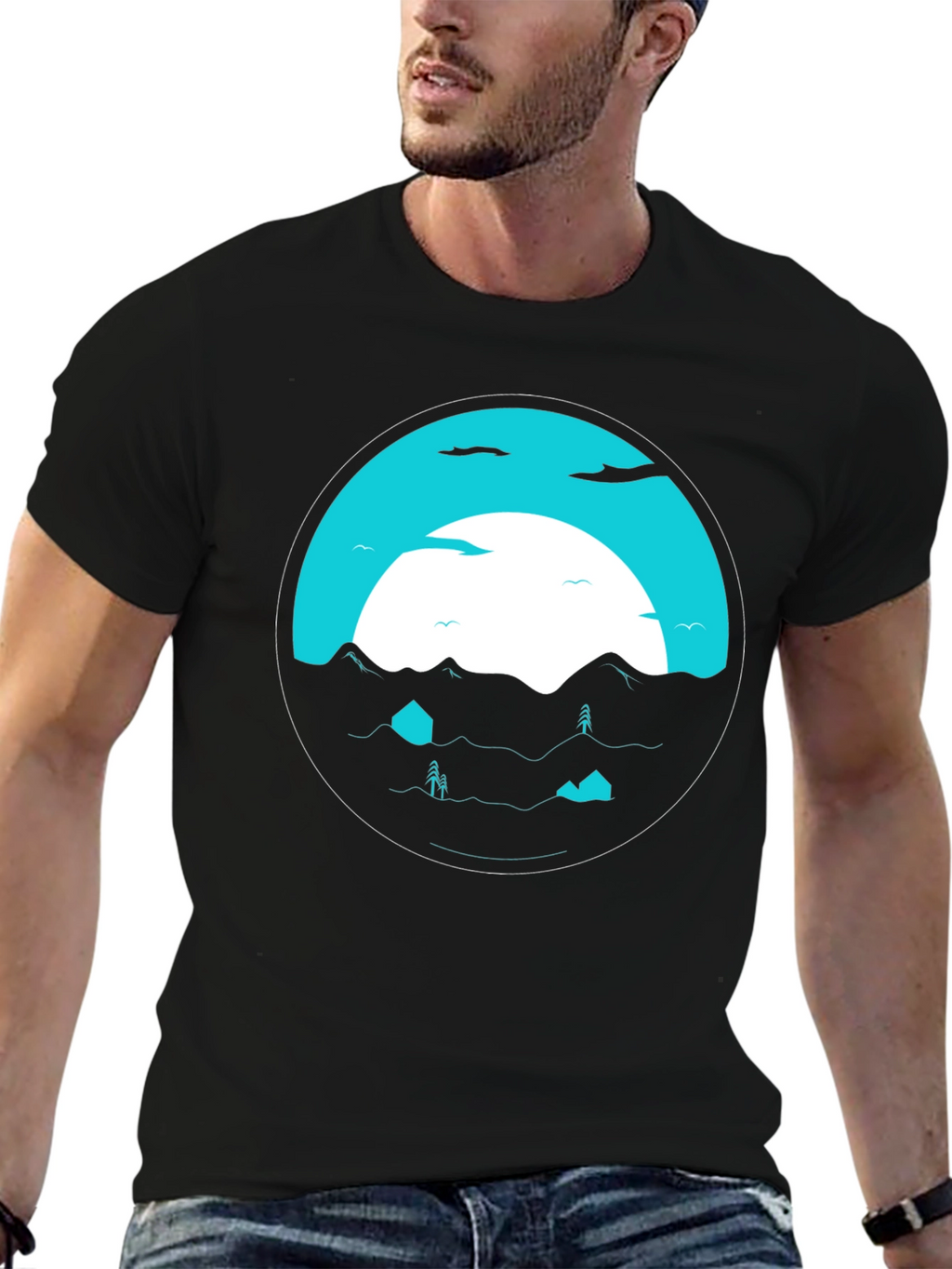 Graphic Tee: Circular Mountainscape Design