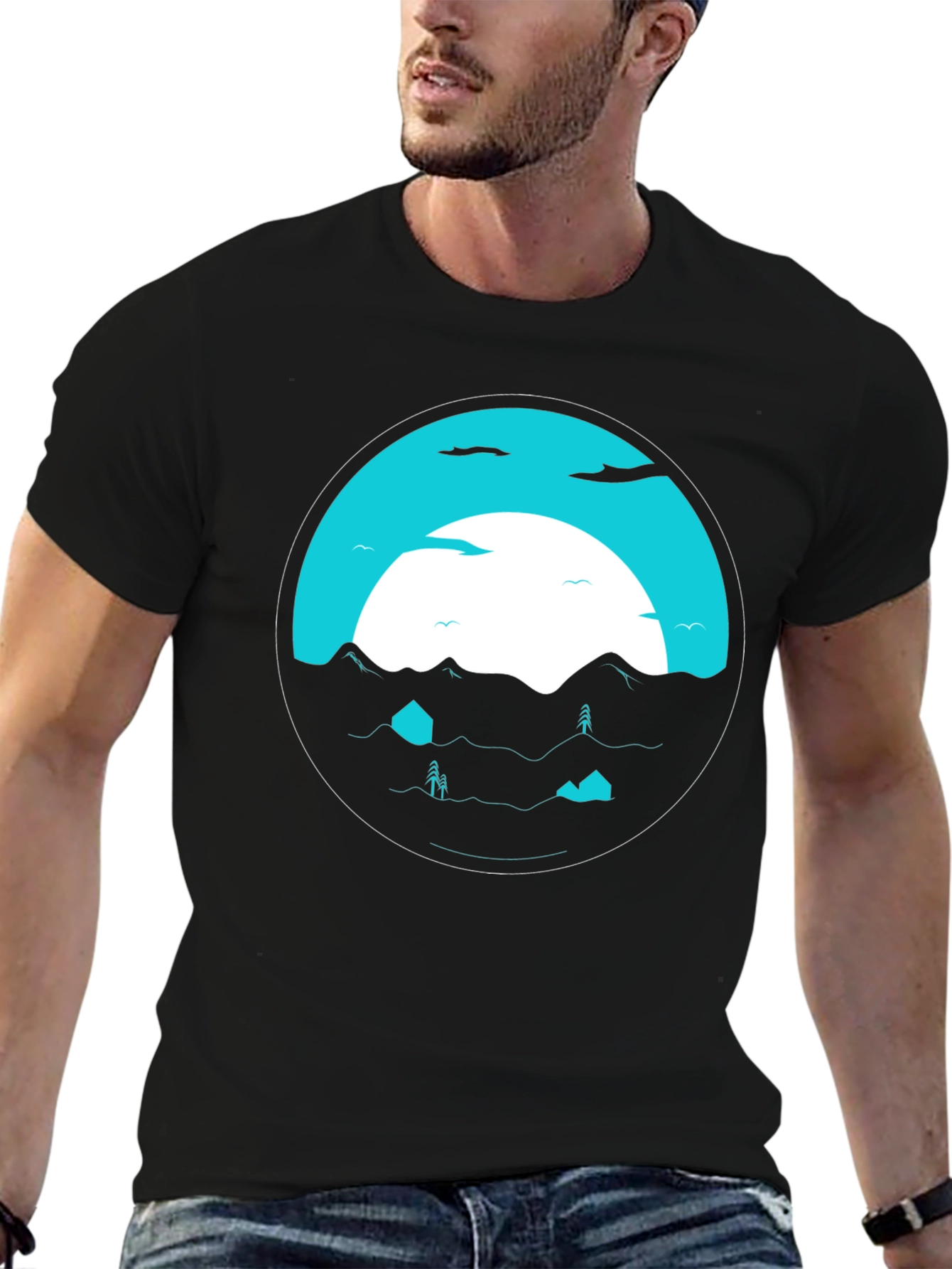 Graphic Tee: Circular Mountainscape Design