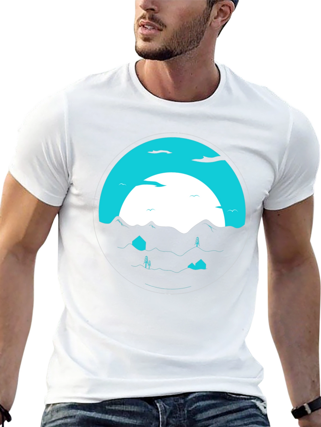 Graphic Tee: Circular Mountainscape Design