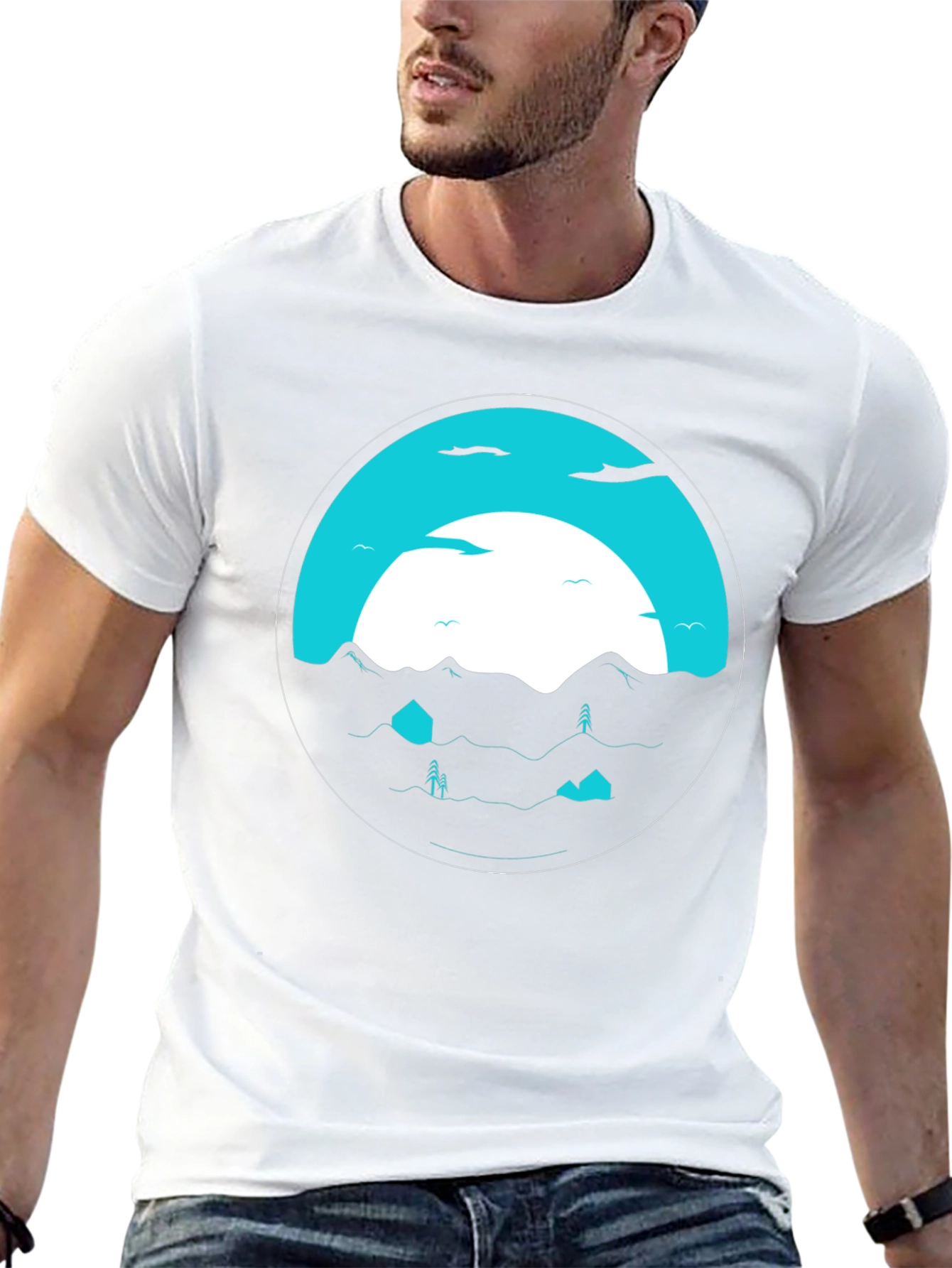 Graphic Tee: Circular Mountainscape Design