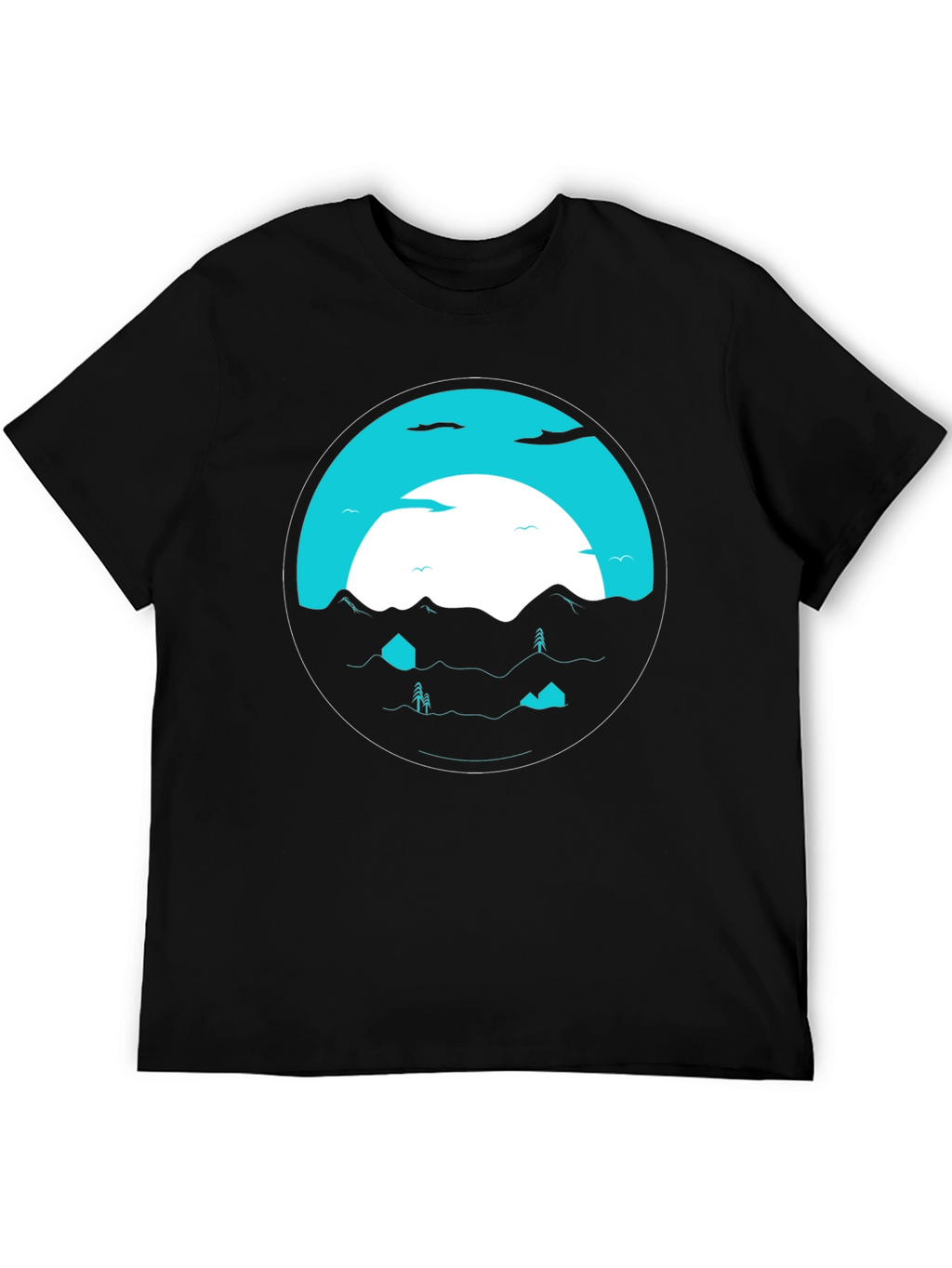 Graphic Tee: Circular Mountainscape Design