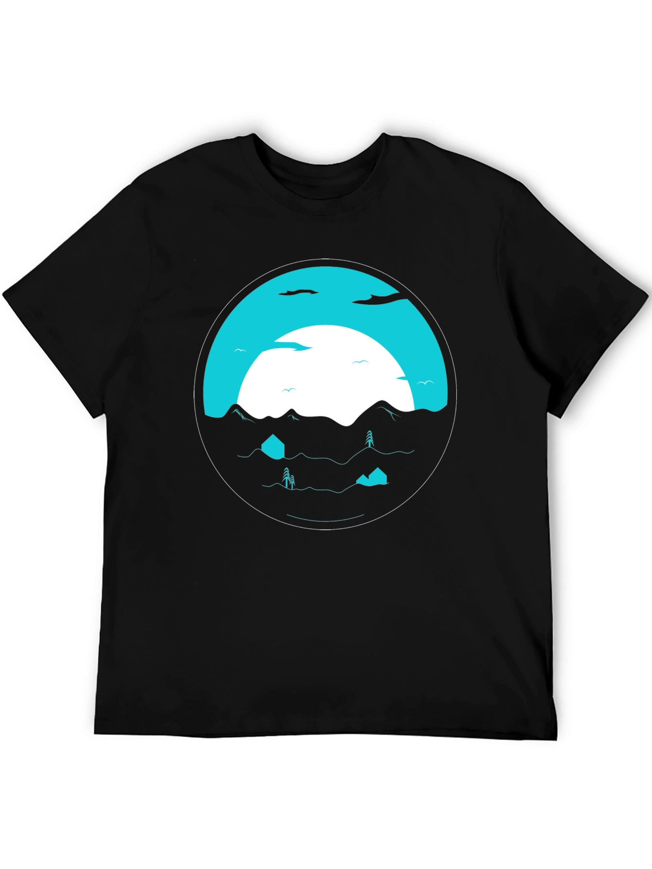 Graphic Tee: Circular Mountainscape Design