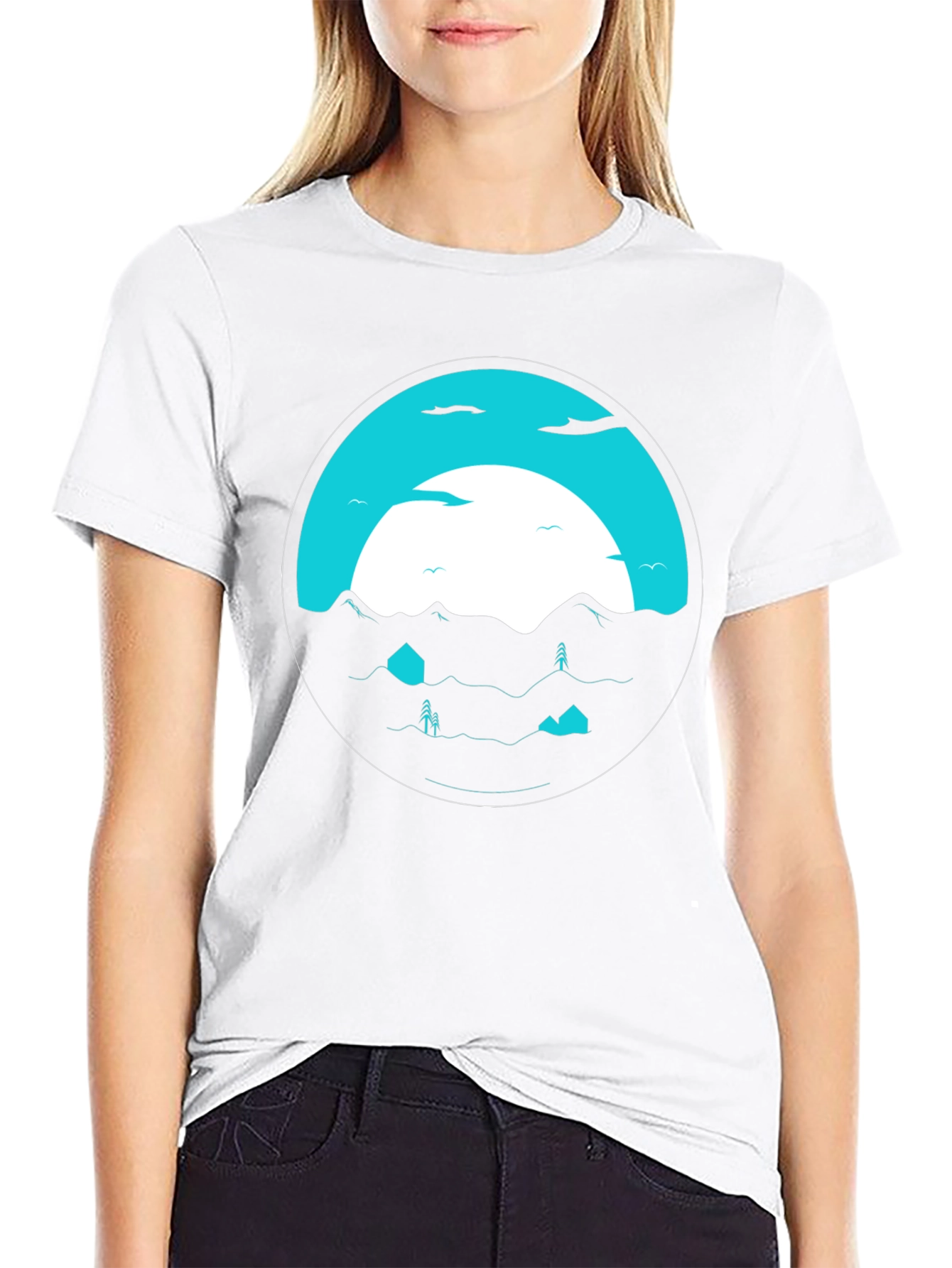 Graphic Tee: Circular Mountainscape Design