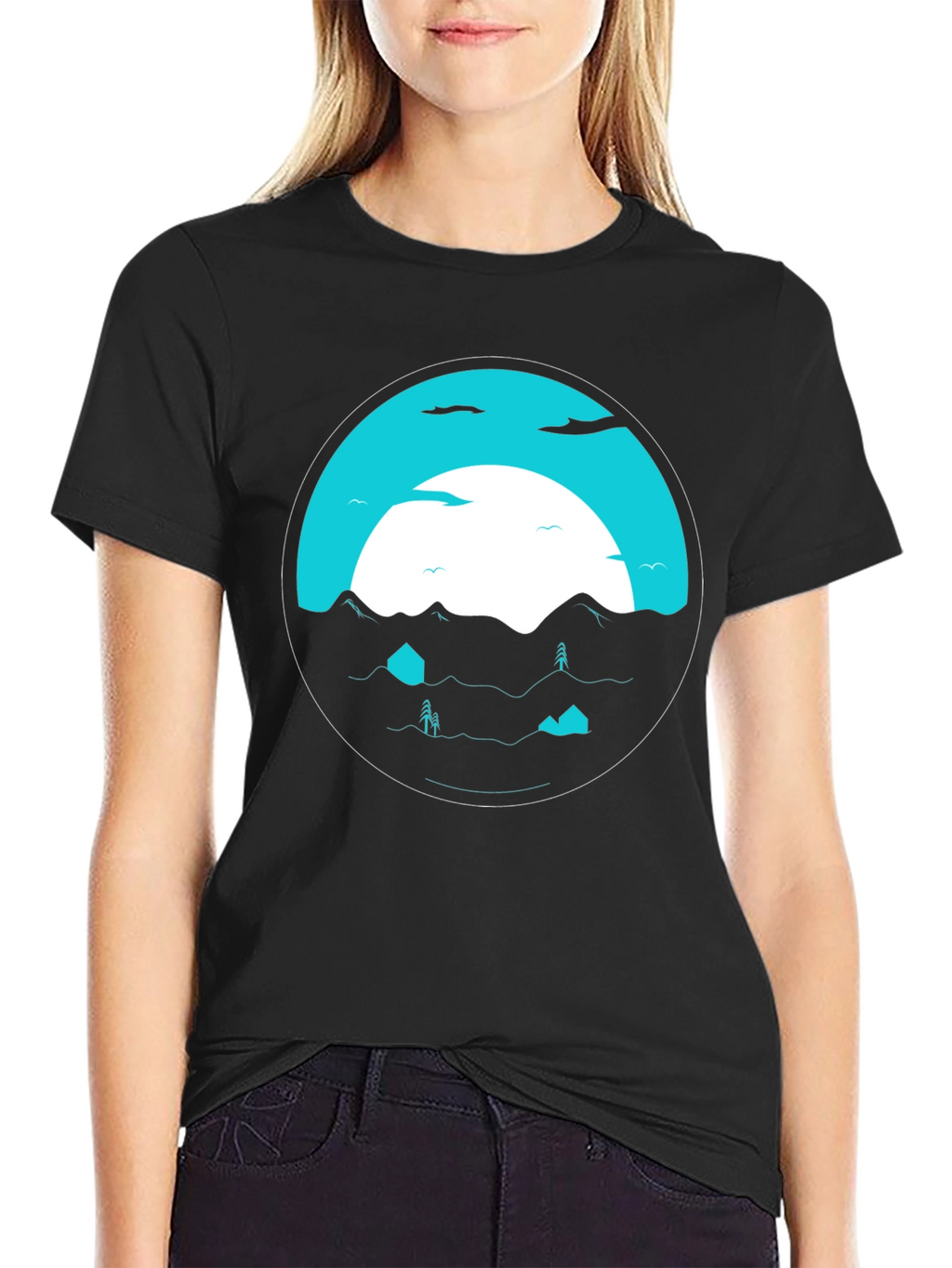 Graphic Tee: Circular Mountainscape Design