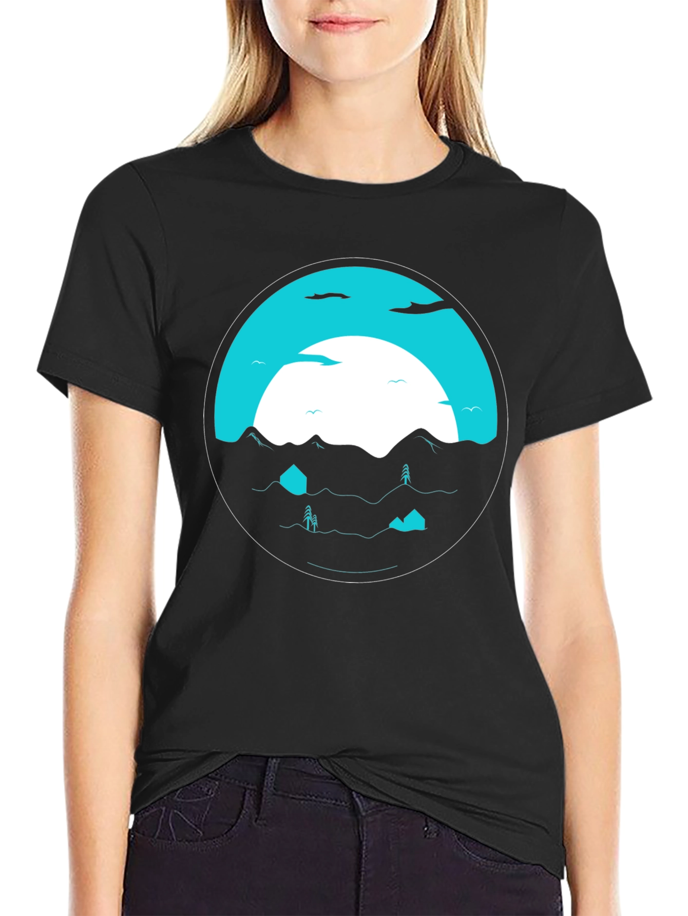 Graphic Tee: Circular Mountainscape Design