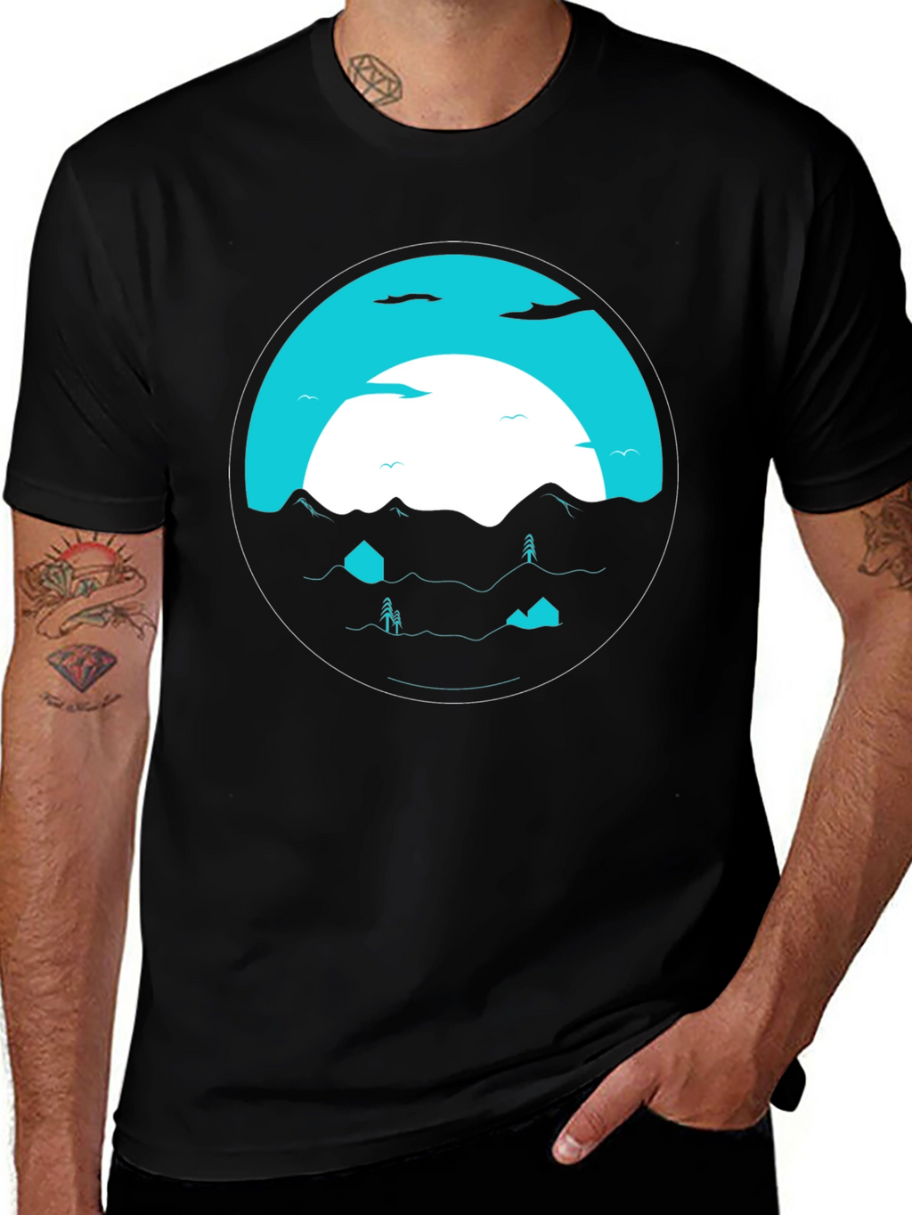 Graphic Tee: Circular Mountainscape Design