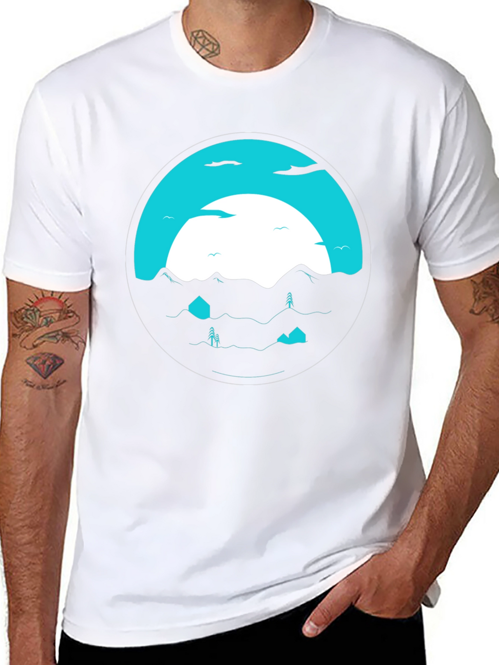 Graphic Tee: Circular Mountainscape Design