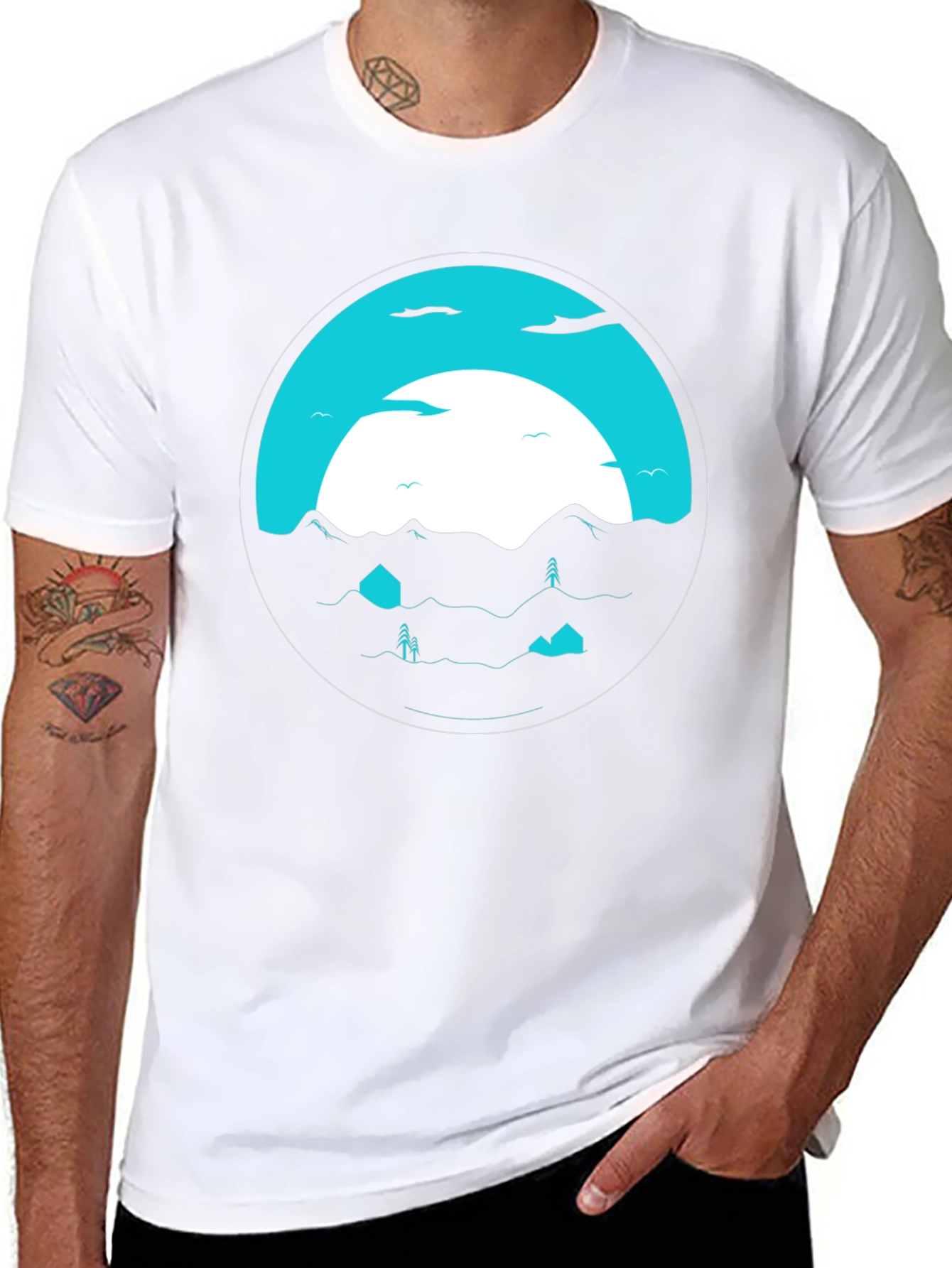 Graphic Tee: Circular Mountainscape Design
