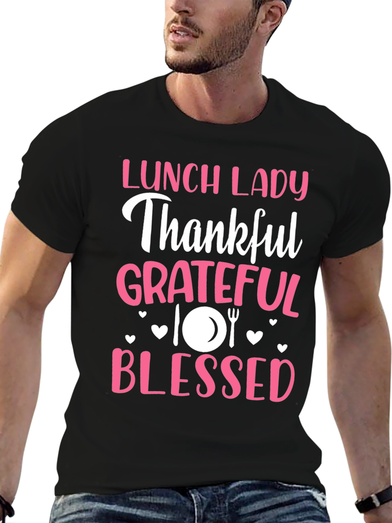 Lunch Lady Thankful Grateful Blessed Graphic Tee