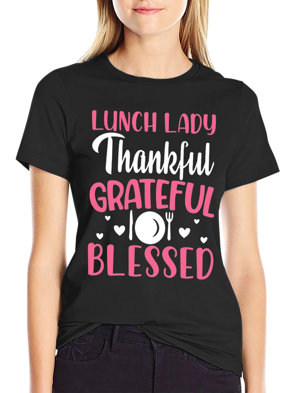 Lunch Lady Thankful Grateful Blessed Graphic Tee