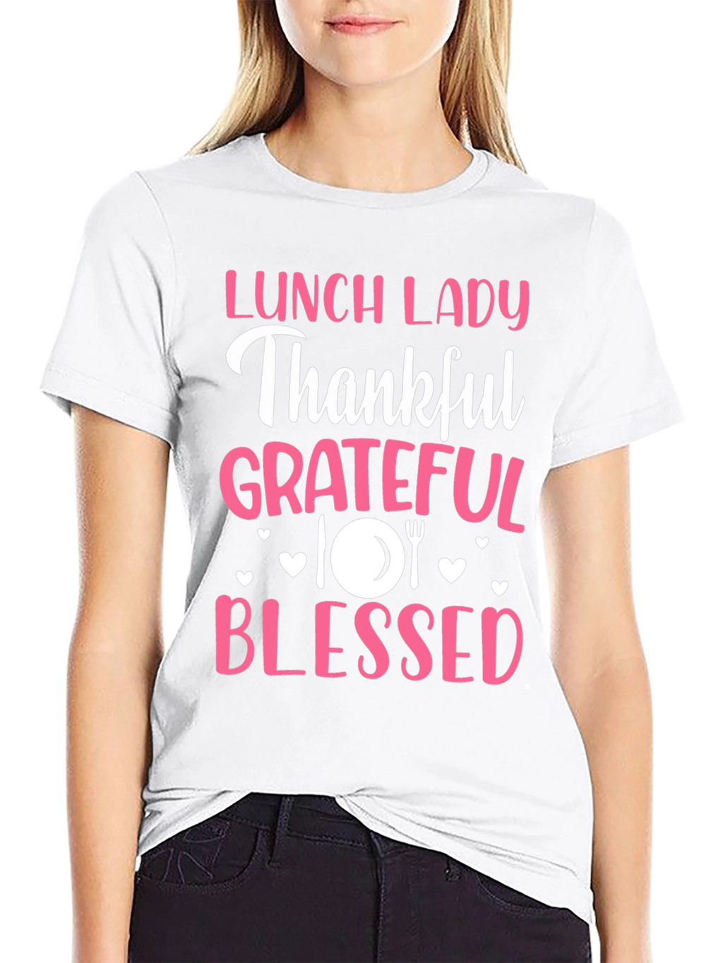 Lunch Lady Thankful Grateful Blessed Graphic Tee