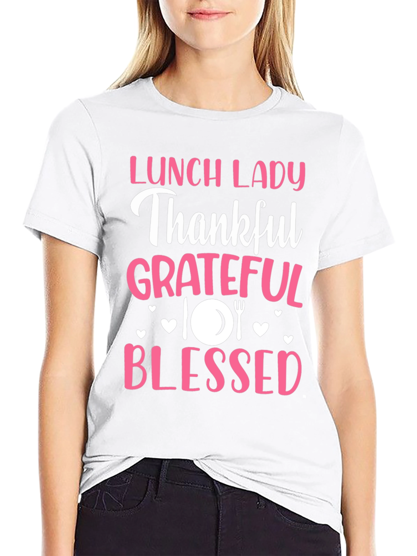 Lunch Lady Thankful Grateful Blessed Graphic Tee