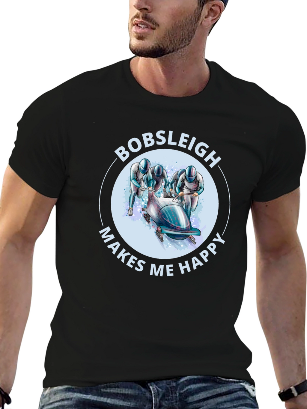 Bobsleigh Makes Me Happy Black T-Shirt