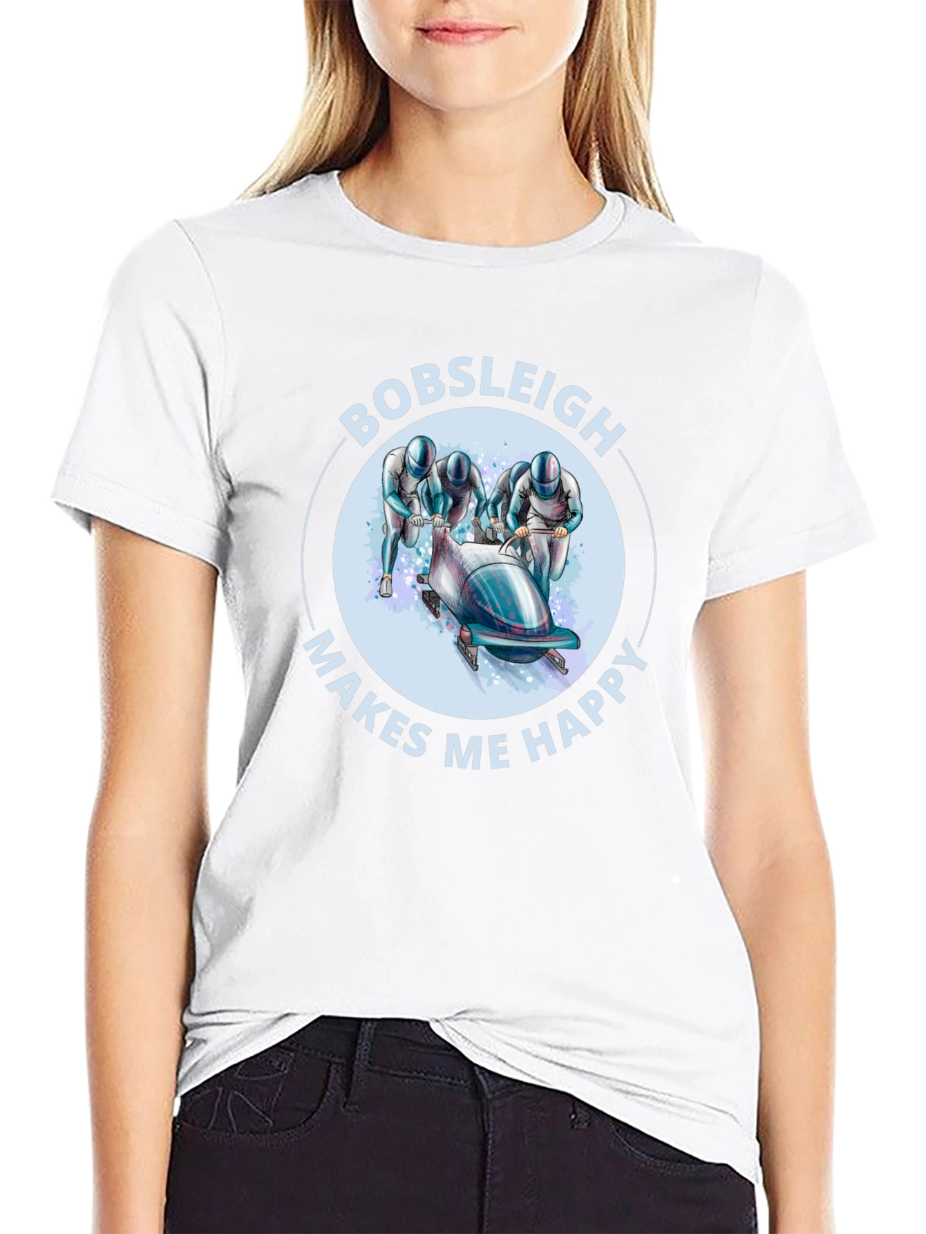 Bobsleigh Makes Me Happy Black T-Shirt